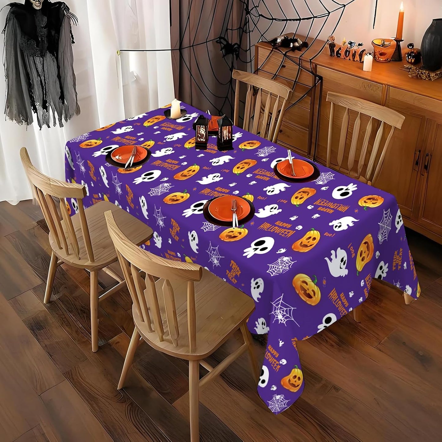 ATFUNSHOP 4 Packs Halloween Tablecloth Disposable Table Cover 54X108 Halloween Decorations Kids Birthday Party Decor for Kids, Spooky Waterproof Spillproof Table Cloth - Perfect for Dinner
