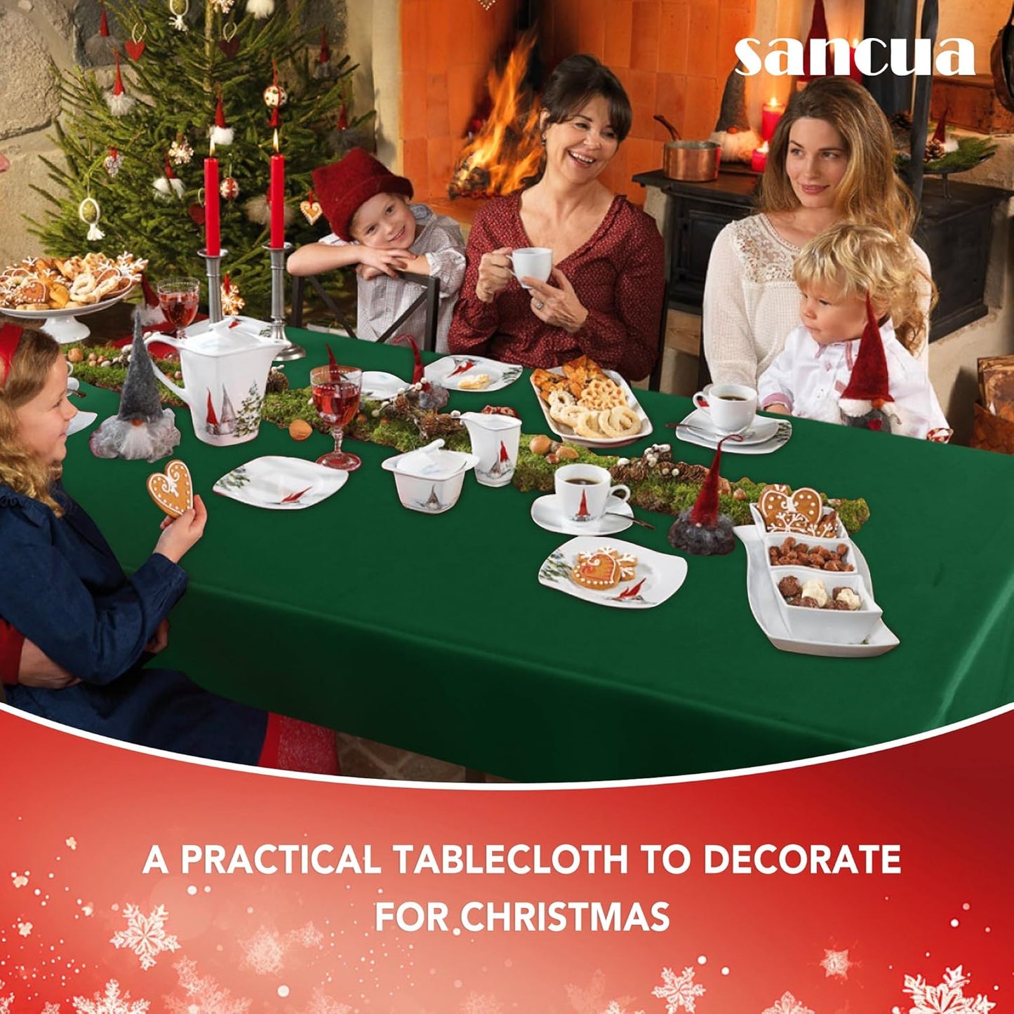 sancua Square Tablecloth - 60 x 60 Inch - Stain and Wrinkle Resistant Washable Polyester Table Cloth, Decorative Fabric Table Cover for Dining Tables, Buffet Parties and Christmas, Hunter Green