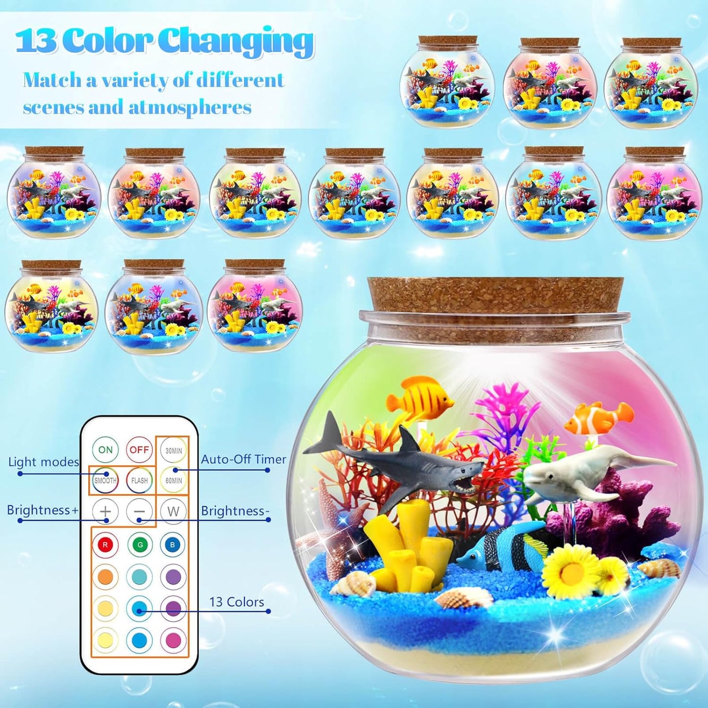Ocean Light Up Terrarium Kit for Kids - Sea Animal Toys LED Night Light Birthday Gift for Boys & Girls Ages 4 5 6 7 8-12, Kids Arts & Crafts Kit