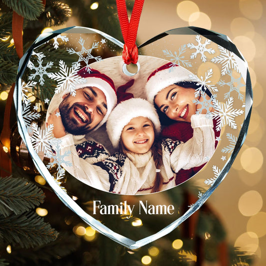Personalized Photo Ornaments, Custom Family Heart Glass Christmas Tree Ornament 2025, Customized Crystal Glass Christmas Tree Decor Gifts for Family, Couples, Pets, Baby’s First Xmas