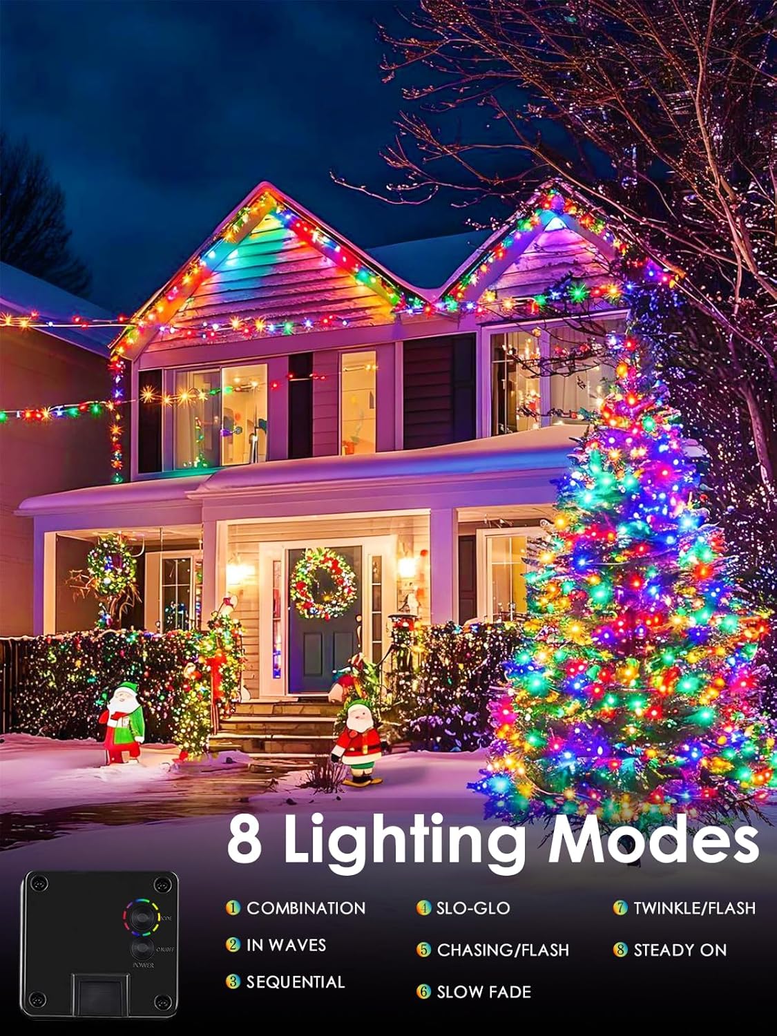 Multicolor Solar Christmas Lights Outdoor Decorations Waterproof, Tatal 6 Pack 600LED 198FT Solar String Lights Green Wire with 8 Modes, Christmas Fairy Light for Xmas Tree Party Wedding Garden Decor