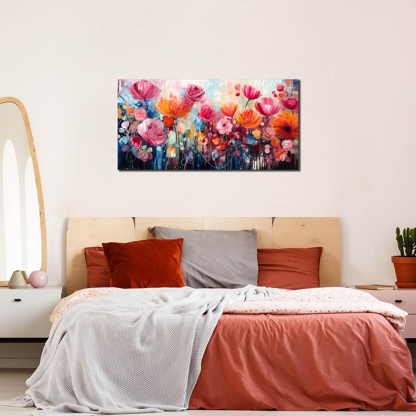 ENTANUB Flower Wall Art for Lving room, Pink Canvas Wall Decor for Bedroom, Picture Print Arwork, Size 20x40 Inches