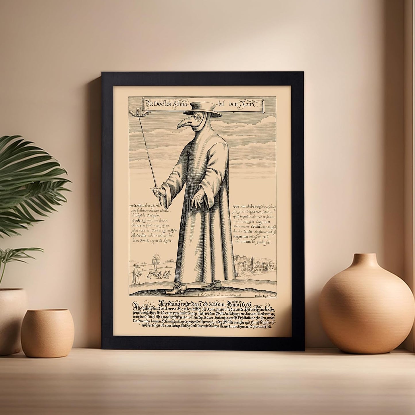 Poster Master Vintage Medieval Poster - Retro Illustration Print - Gift for Friend - Plague Doctor, Pandemic Mask, Physician, Black Death - Wall Decor for Home, Living Room, 16x20 Black Framed