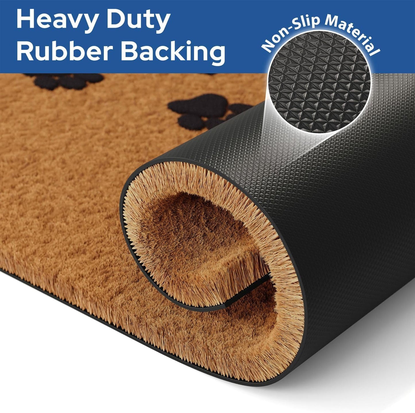 Barnyard Designs Natural Coco Coir Heavy Duty Backing Doormat - Large Cute Non-Slip Front Door Welcome Mat for Outside Entrance or Porch Entry, Brown (24x36, Paws)