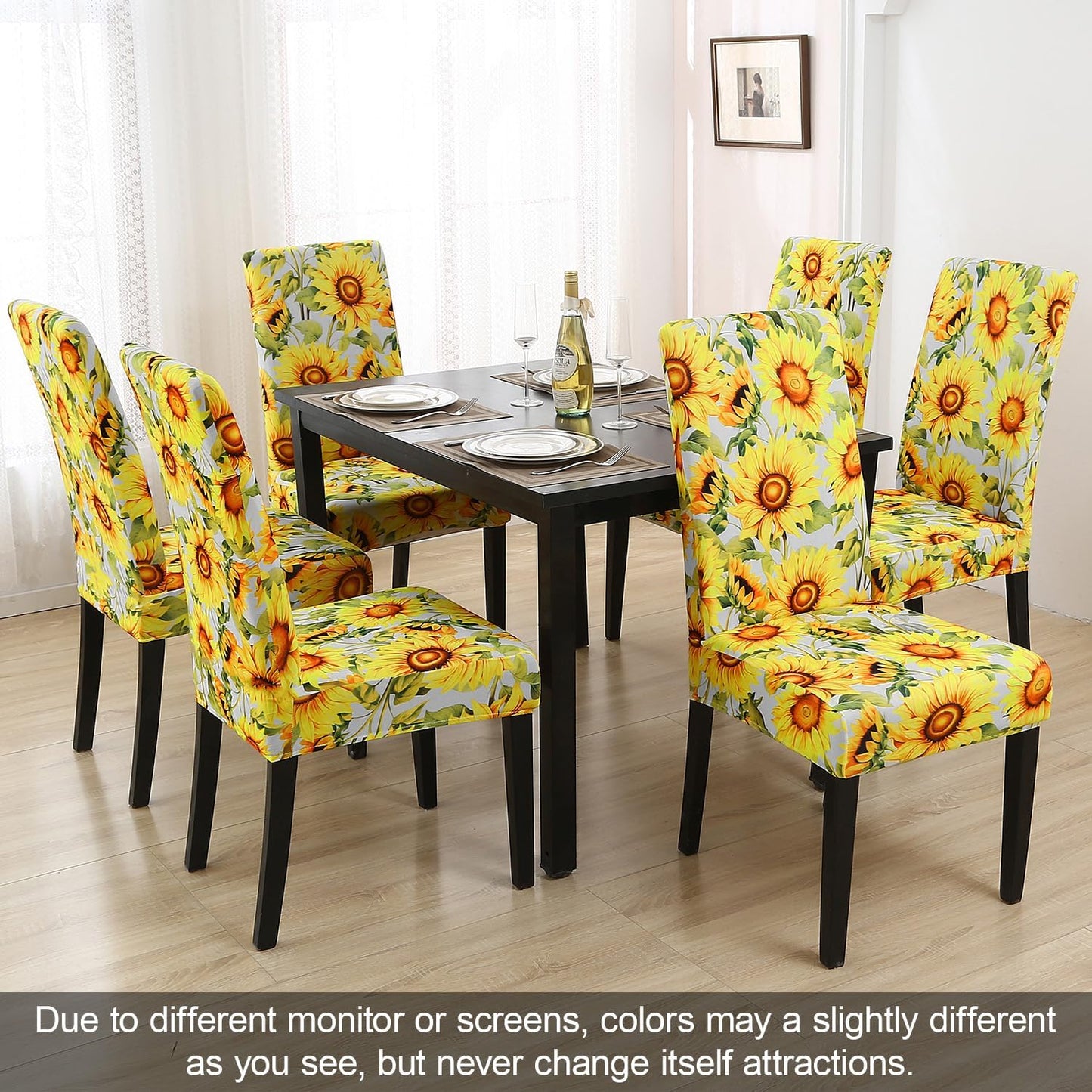 JQinHome Pattern Chair Covers for Dining Room Set of 4, High Stretch Removable Washable Parsons Chair Slipcover for Home Party Hotel Wedding Ceremony (Sunflower,4PCS)