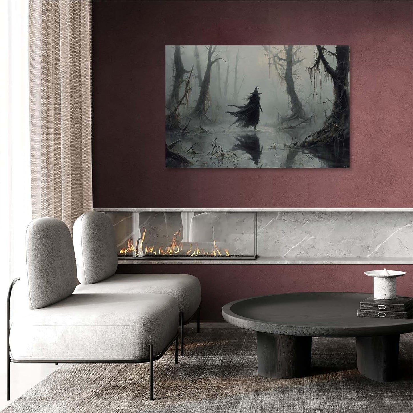 JFHCQJPK Vintage rustic swamp witch poster dark moody wall art gothic horror season halloween print for home decor retro dark moody painting32x48in Frameless