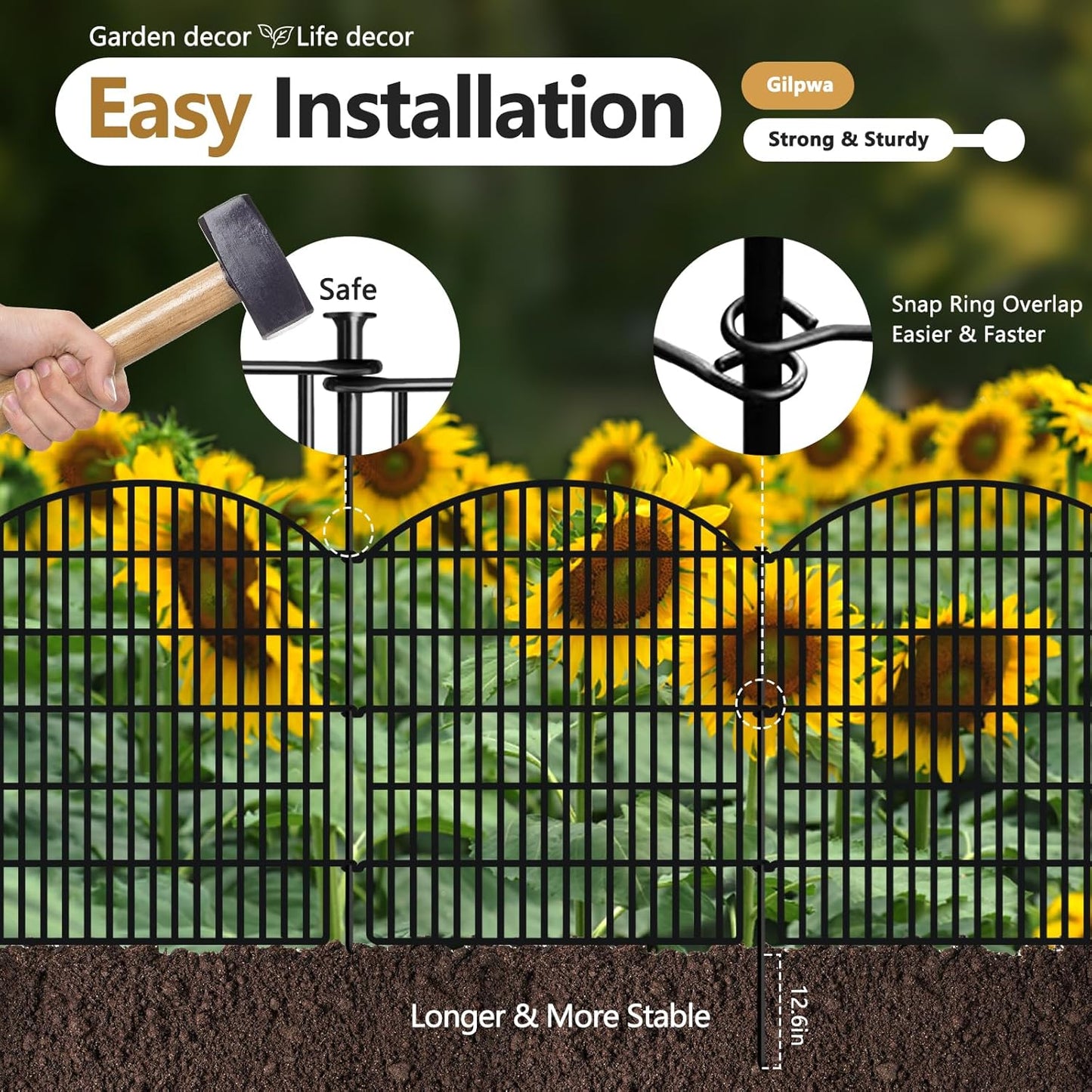 16 Panels Decorative Garden Metal Fence, 33in (H) x 38.67ft (L) No Dig Dog Fencing for Outdoor Yard, Rustproof Animal Ground Stakes Temporary Panel Border Barrier for Patio Flower Bed Camping