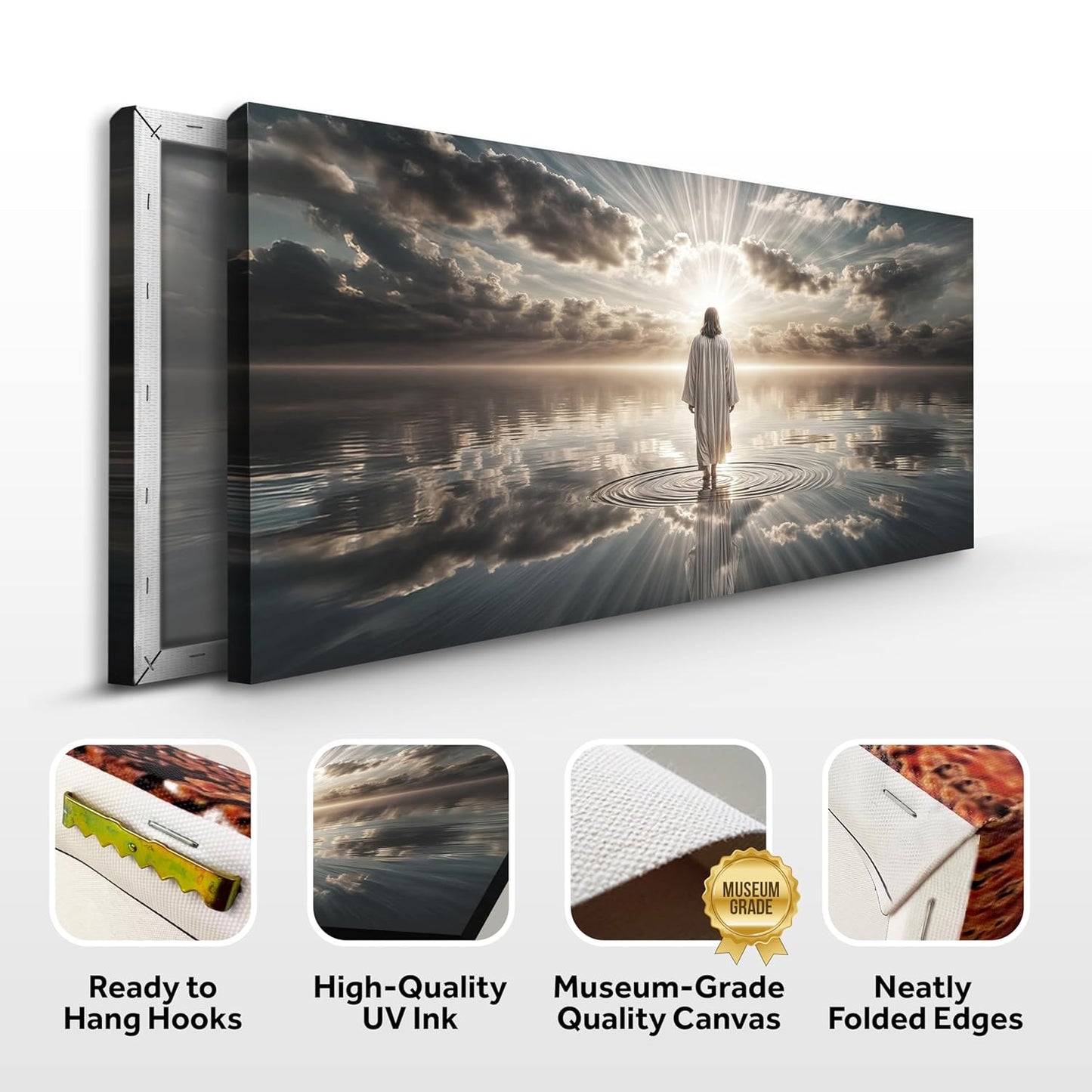 TAILORED CANVASES Jesus Walking on Water Canvas – Christian Wall Art, Jesus Canvas Wall Art, Jesus Pictures for Wall, Christian Decor, Jesus Poster, Jesus Art, Christian Wall Decor Print - 18x36