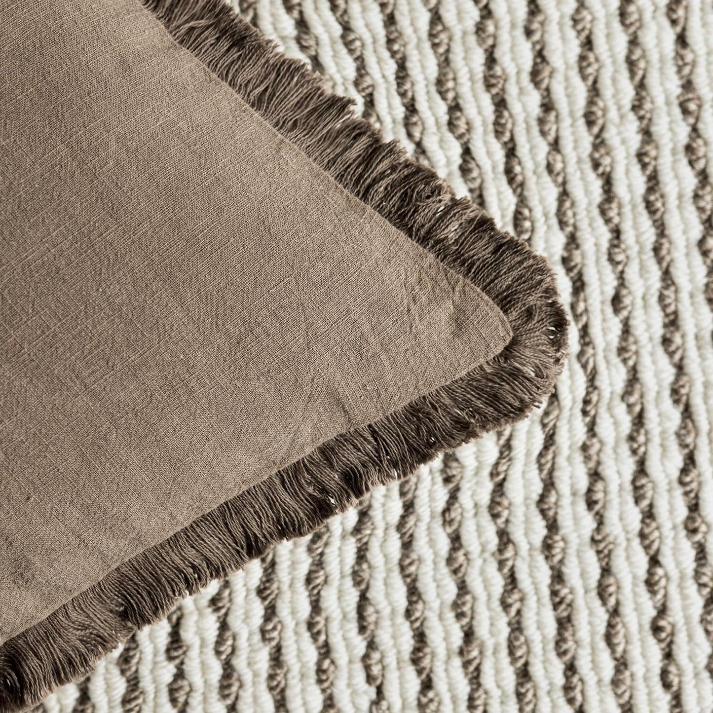 Foindtower Set of 2 Decorative Linen Fringe Throw Pillow Covers Cozy Boho Farmhouse Cushion Cover with Tassels Soft Accent Pillowcase for Couch Sofa Bed Living Room Home Decor, 24×24 Inch, Light Brown