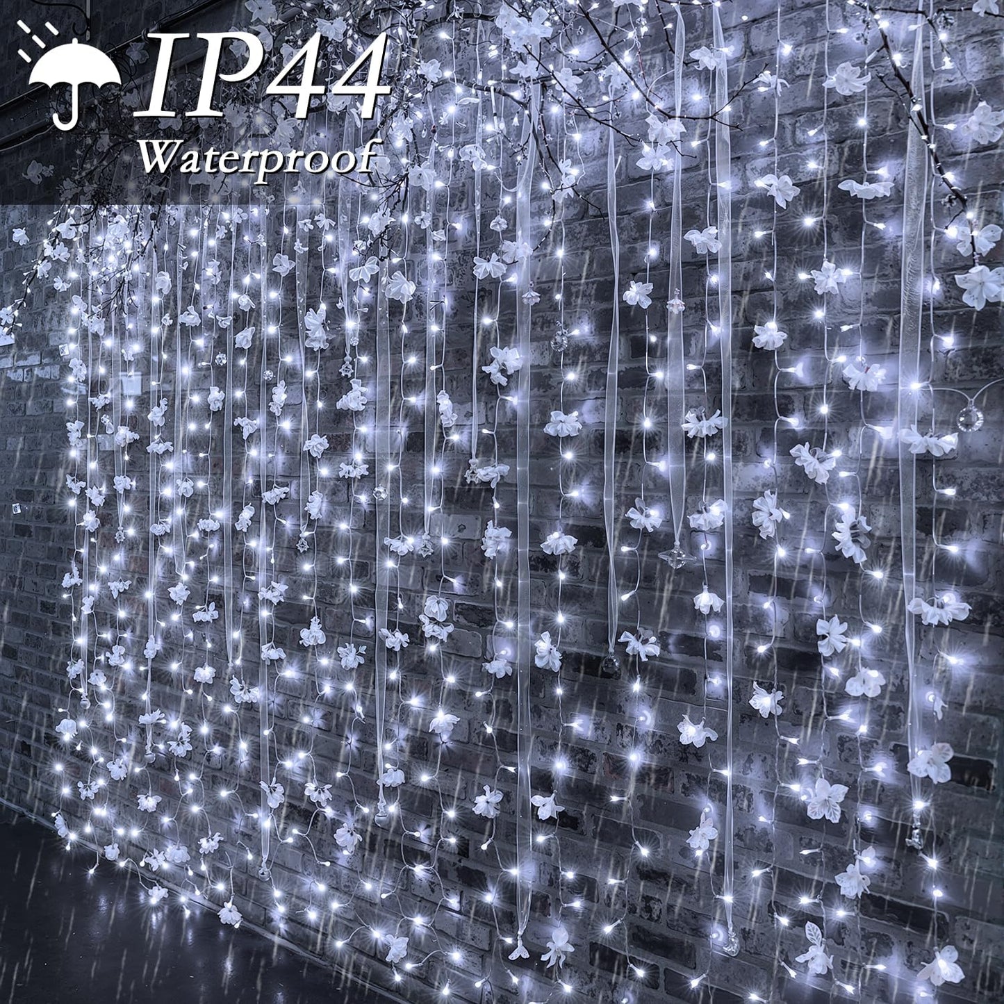 200 LED Curtain String Lights 9.8 * 6.6FT Plug in Fairy with Timer and 8 Modes, Waterproof Window Wall Lights for Bedroom Wedding Party Indoor Outdoor Christmas Decor
