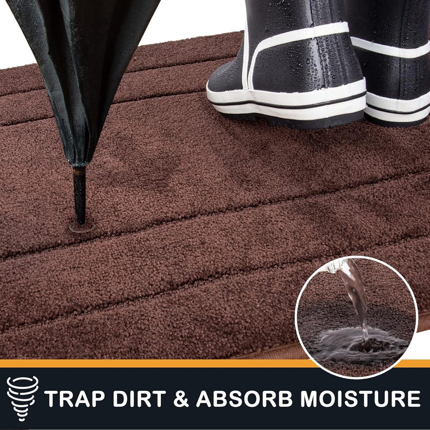 PURRUGS Dirt Trapping Door Mat 20" x 31.5", Non-Slip/Skid Machine Washable Entryway Rug, Dog Doormat, Super Absorbent Welcome Mat for Muddy Wet Shoes and Paws, Brown