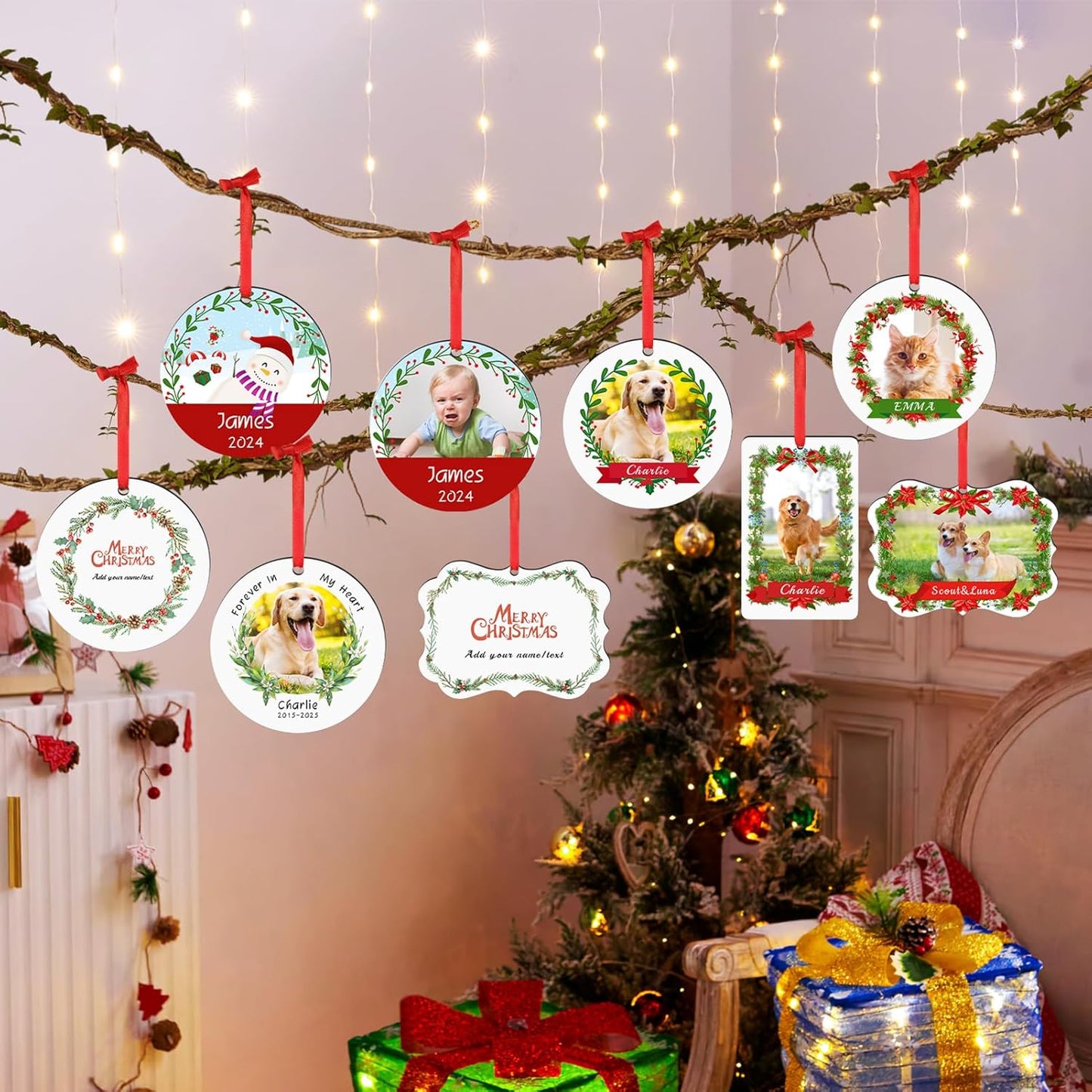 Personalized Christmas Ornament 2025 - Custom Dog Photo & Name, 1st Xmas Gift for Pet Lovers - Customized Dog Ornaments for Christmas Tree, Pet Memorial Gifts