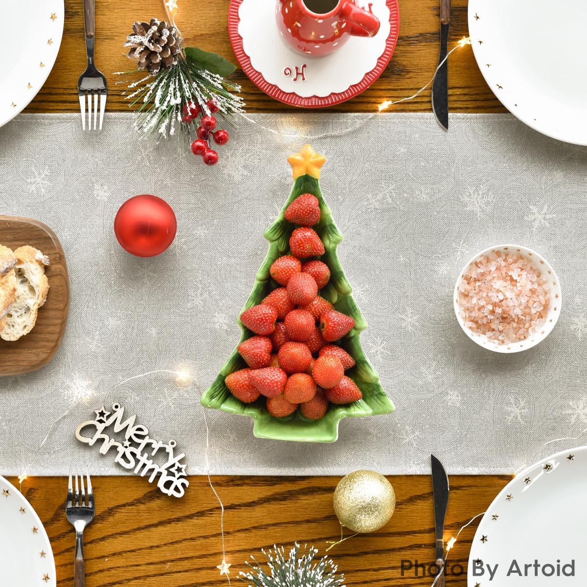 Artoid Mode Snowman Birds Trees Christmas Table Runner, Seasonal Silver Winter Holiday Kitchen Dining Table Decoration for Home Party Decor 13 x 72 Inch