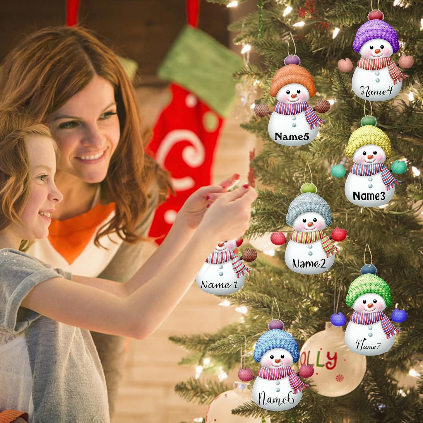 Personalized Christmas Ornaments with Names Snowman Custom Family Ornament Customized Xmas Tree Hanging Wood Decoration Gift 3.15"（8cm） Purple