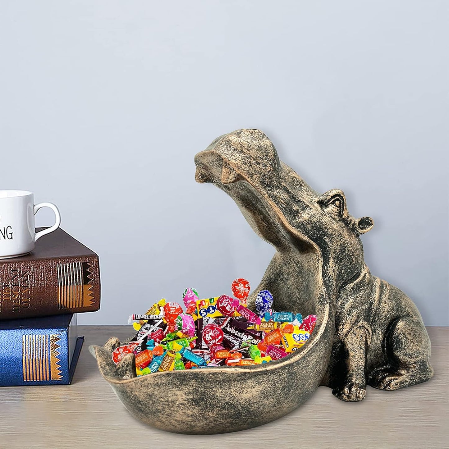 aboxoo Hippo Statue Home Resin Hippopotamus Figurine Sculpture Table Art Decoration Sundries Key Container Storage Box (Copper)