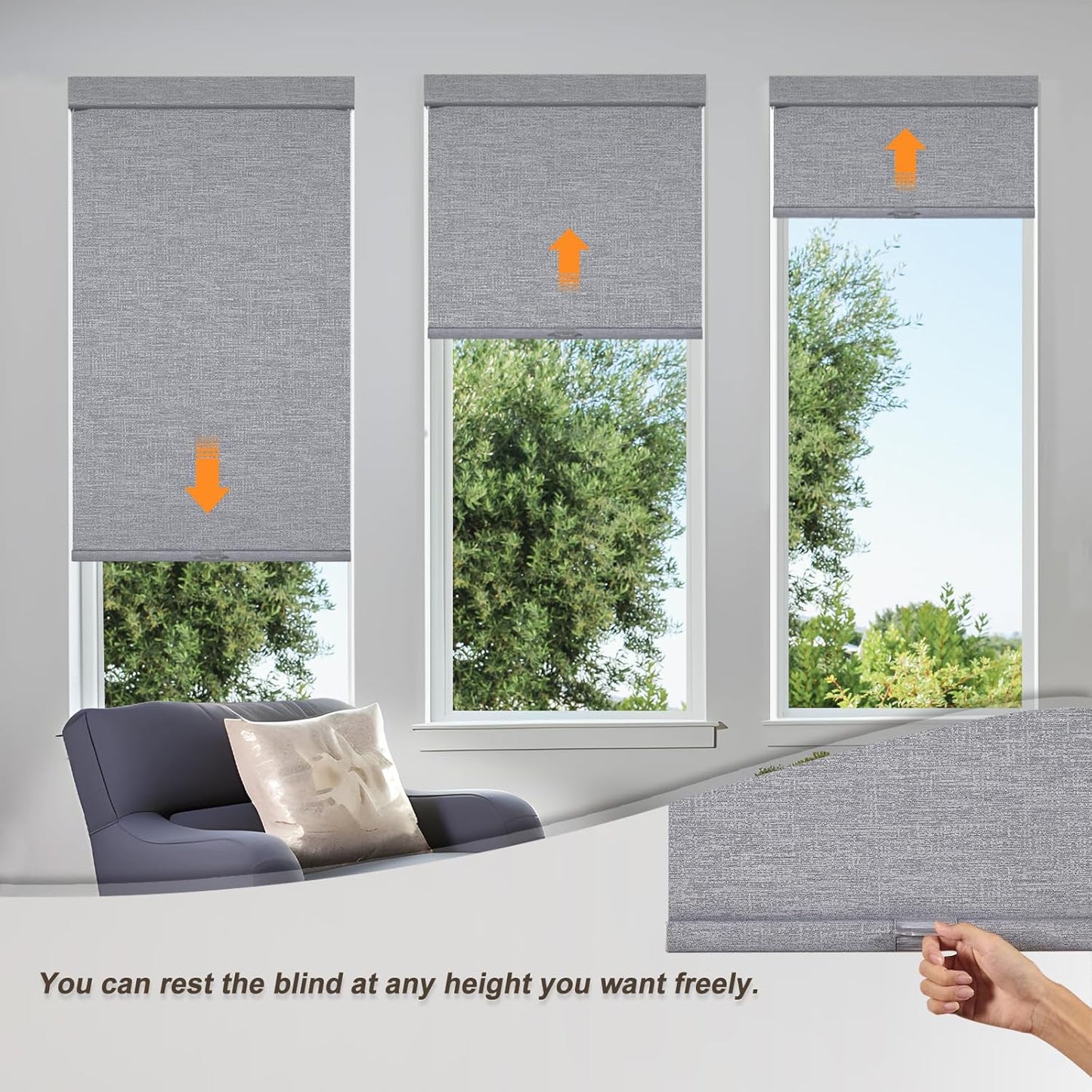 Persilux Blackout Roller Shades for Indoor Windows with Upgraded Cassette, Cordless Shades Window Blinds Pull Down for Doors, Easy to Install for Office/Living Room/Bedroom, Grey(70" W x 72" H)