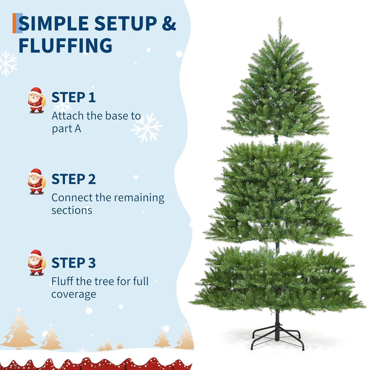 7.5FT Pre-Lit Artificial Christmas Tree with Color Lights,Green PE & PVC Artificial Xmas Tree,Easy Assembly, Full Branch Tips& Foldable Stand for Home, Office, Party Decoration for Xmas Holiday