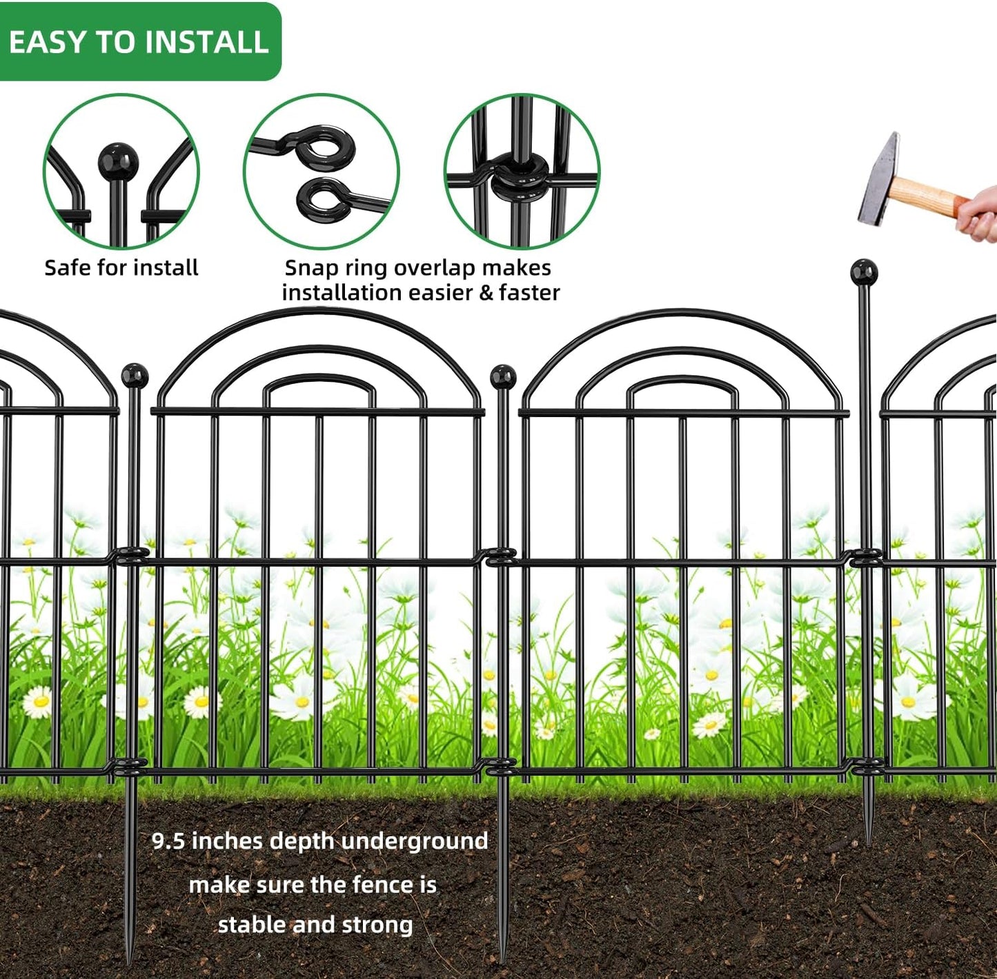 Decorative Garden Fence, 17in(H) x10.8ft Rustproof Metal No Dig Fence Animal Barrier Fence for Dog Rabbit, Wire Border Panel Fencing for Yard Patio Outdoor Decor 10 Pack