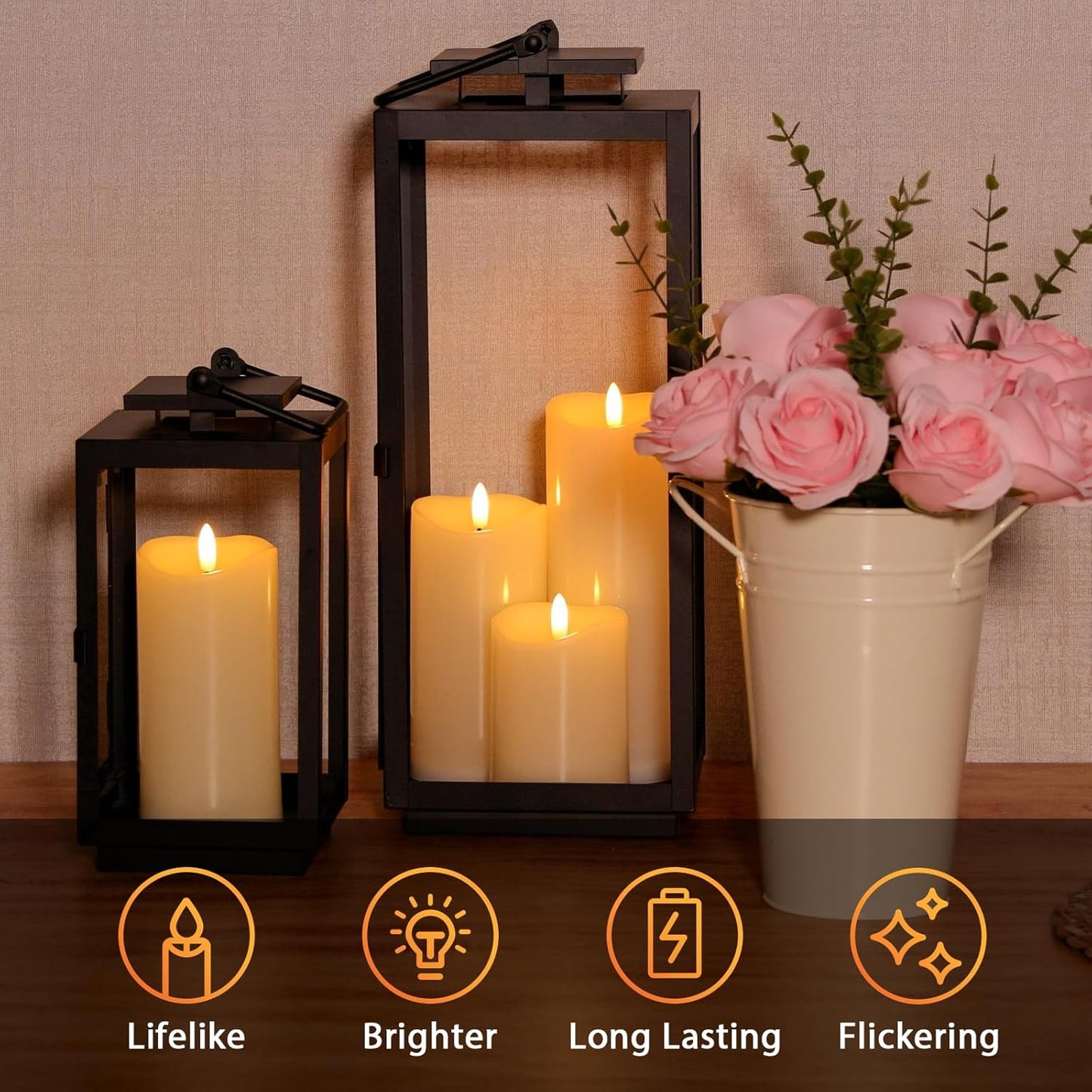 NURADA Outdoor Flameless Candles with Remote Timer - Waterproof Realistic Flickering LED Pillar Electric Battery Operated Fake Candle for Holiday Home Wedding Fireplace Decor - Ivory 2 Pack (6" 6")