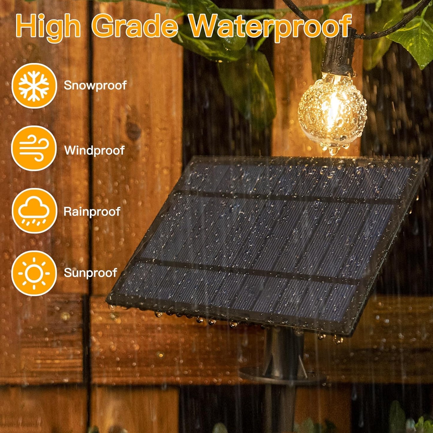 Ollny 35FT Solar Patio Lights, Waterproof Remote Control Dimmable Timers 3Modes Outdoor Light with 15 LED + 1 Spare Shatterproof Bulb, G40 String Lights for Outside Camping Backyard Tree Bistro