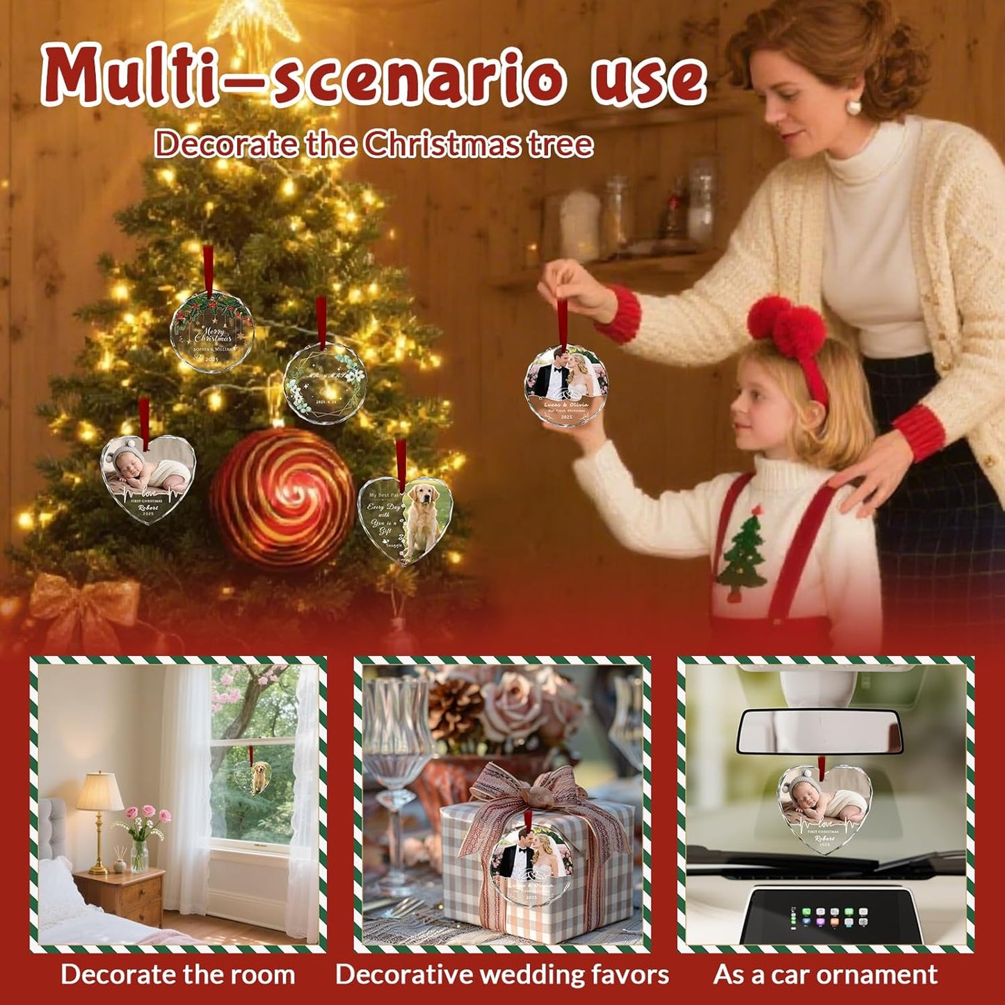 Custom Christmas Ornament Glass-Personalized Christmas Ornaments with Photo/Name/Date/Text,Wedding Christmas Birthday Baby Gifts (Color 7)