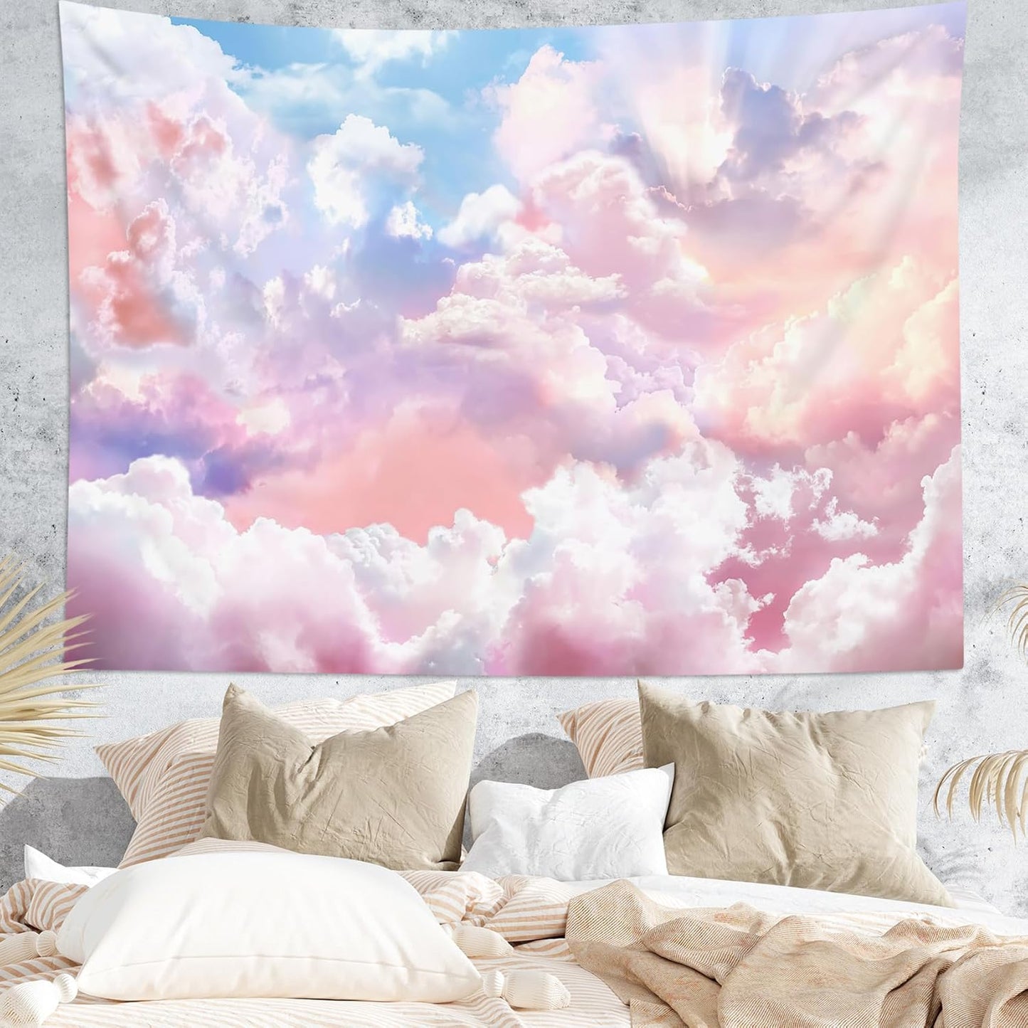 HVEST Pink Cloud Tapestry Colorful Abstract Clouds Natural Landscape Tapestries Wall Hanging for Bedroom Living Room Teen Dorm Indie Decor Poster Blanket,59x51 Inches