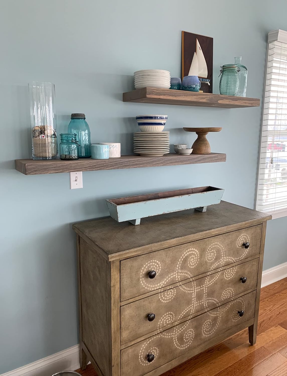 Joel's Antiques - 54 Inch Wooden Floating Shelves for Wall - 54x8x2 in - Made of Natural Wood - Long Heavy Duty Rustic Wall Shelves for Bedroom - Perfect for Living Room, Kitchen - Grey