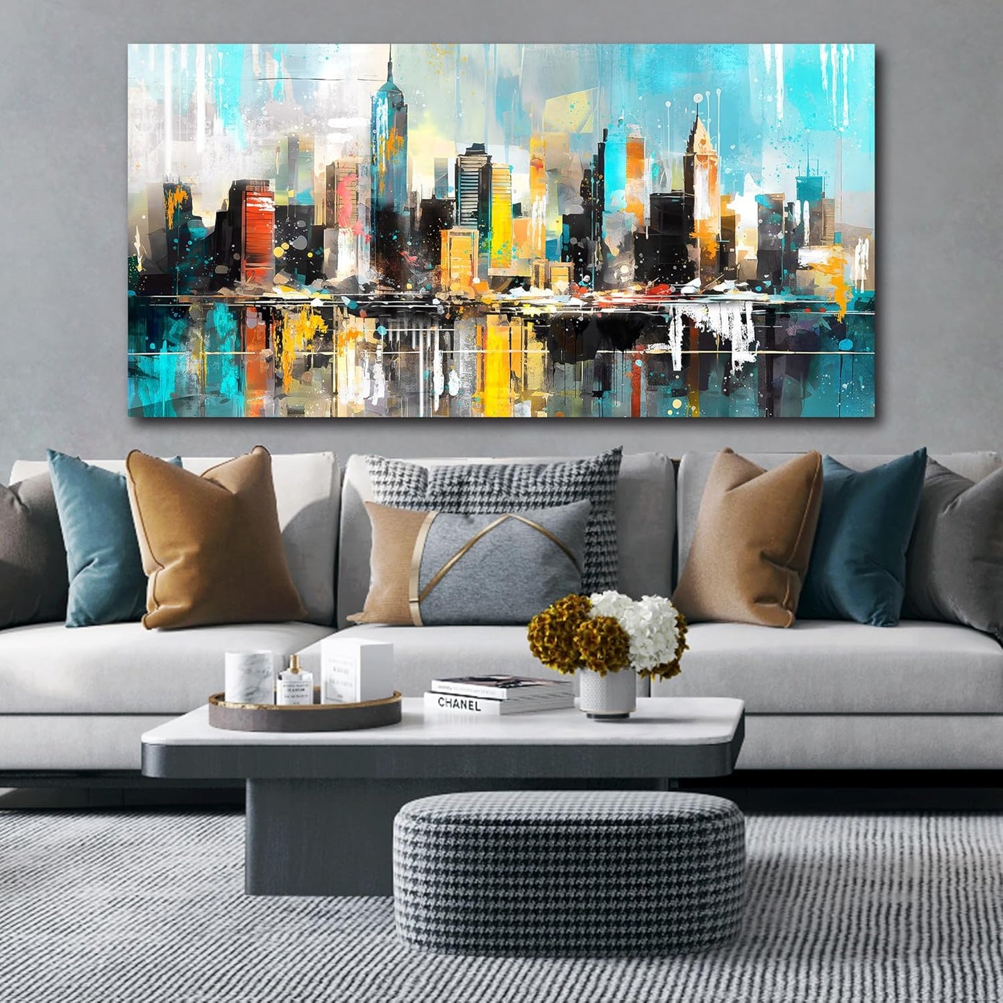 LAOTOART Cityscape Wall-Art for Living Room - Artwork for Walls - Large Canvas Art Wall Decor Ready to Hang Size 29" x 59"