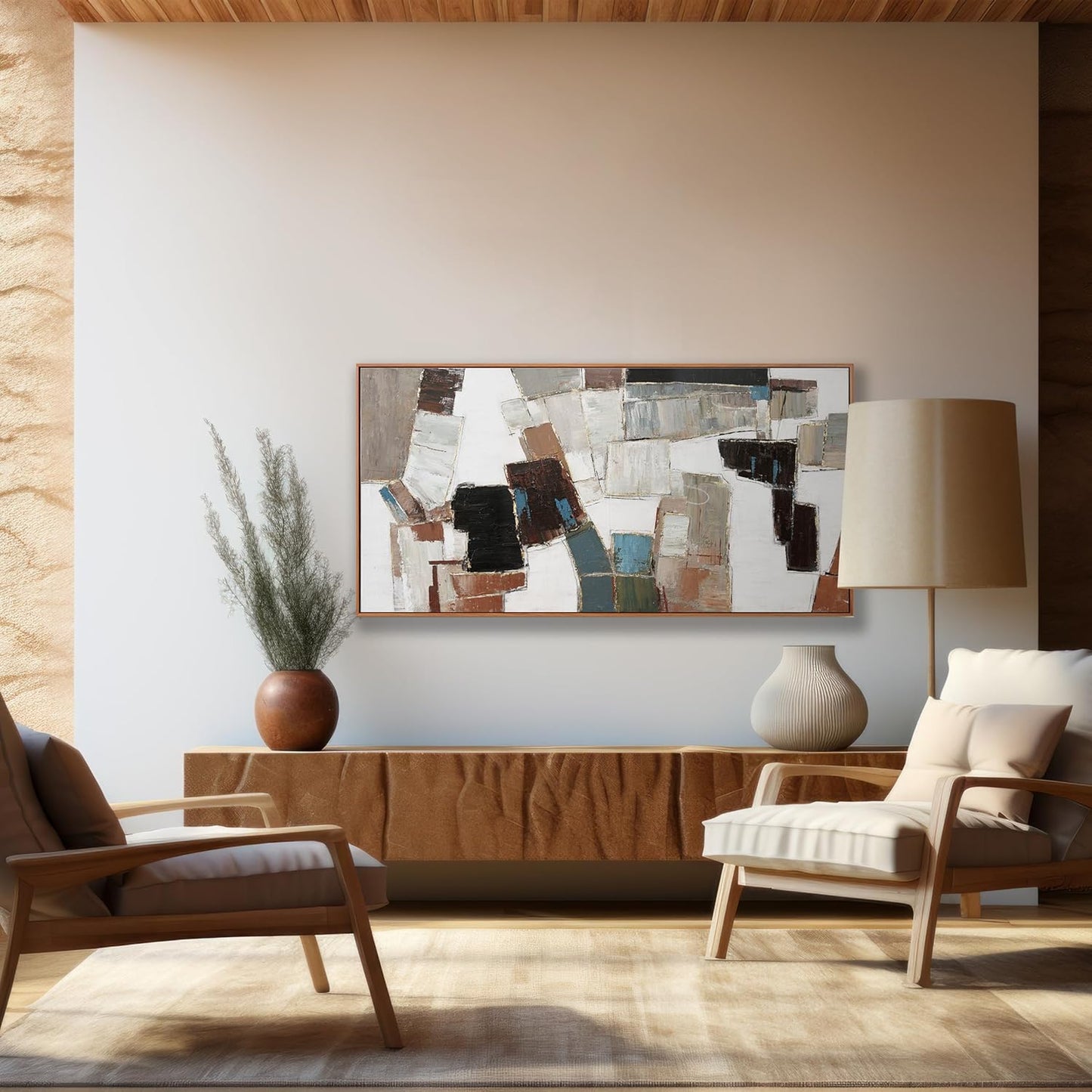 Canvas Wall Art Abstract Wall Decor Painting Minimalist Geometric Line Artwork With Framed For Bedroom Living Room Dining Room Home Office Abstract Modern Minimalism Wall Art 20"x40"