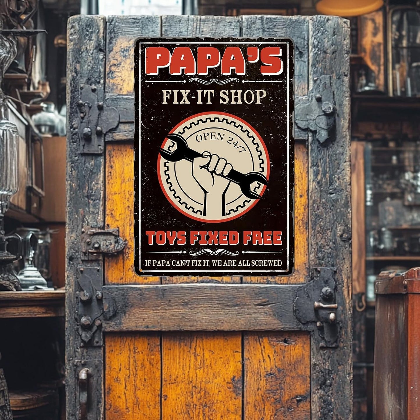 Papas Fix It Shop Metal Tin Signs for Garage Man Cave Decor Funny Papa Gifts - Vintage Tool Shop Papa's Workshop Signs, Father's Day Gifts Decorations 8x12 Inch