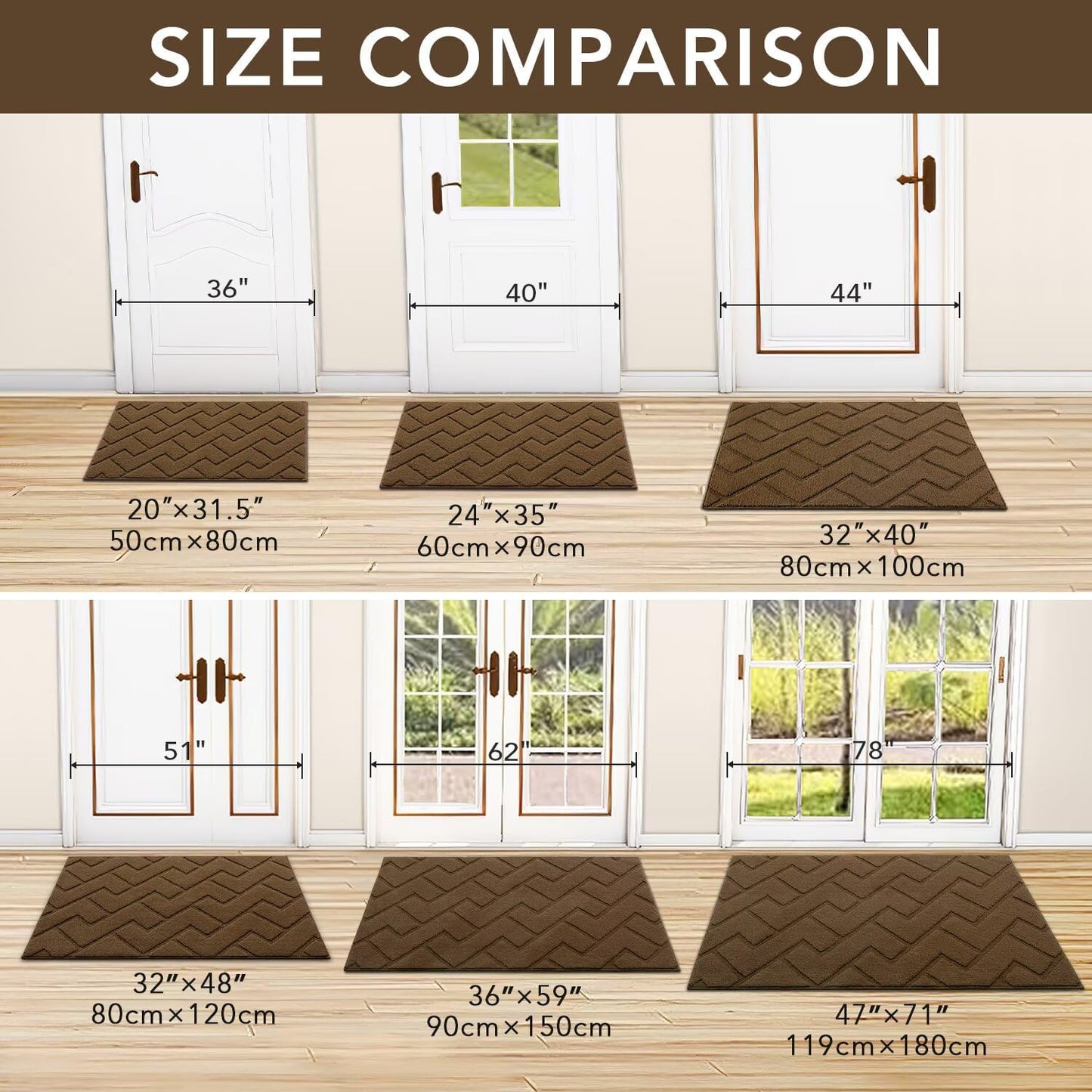 hicorfe Indoor Doormat,Front Back Door Mat TPR Backing Non Slip Mats 20"x31.5" Absorbent Resist Dirt Entrance Doormat Inside Floor for Entryway Washable Low-Profile(Dark Brown)