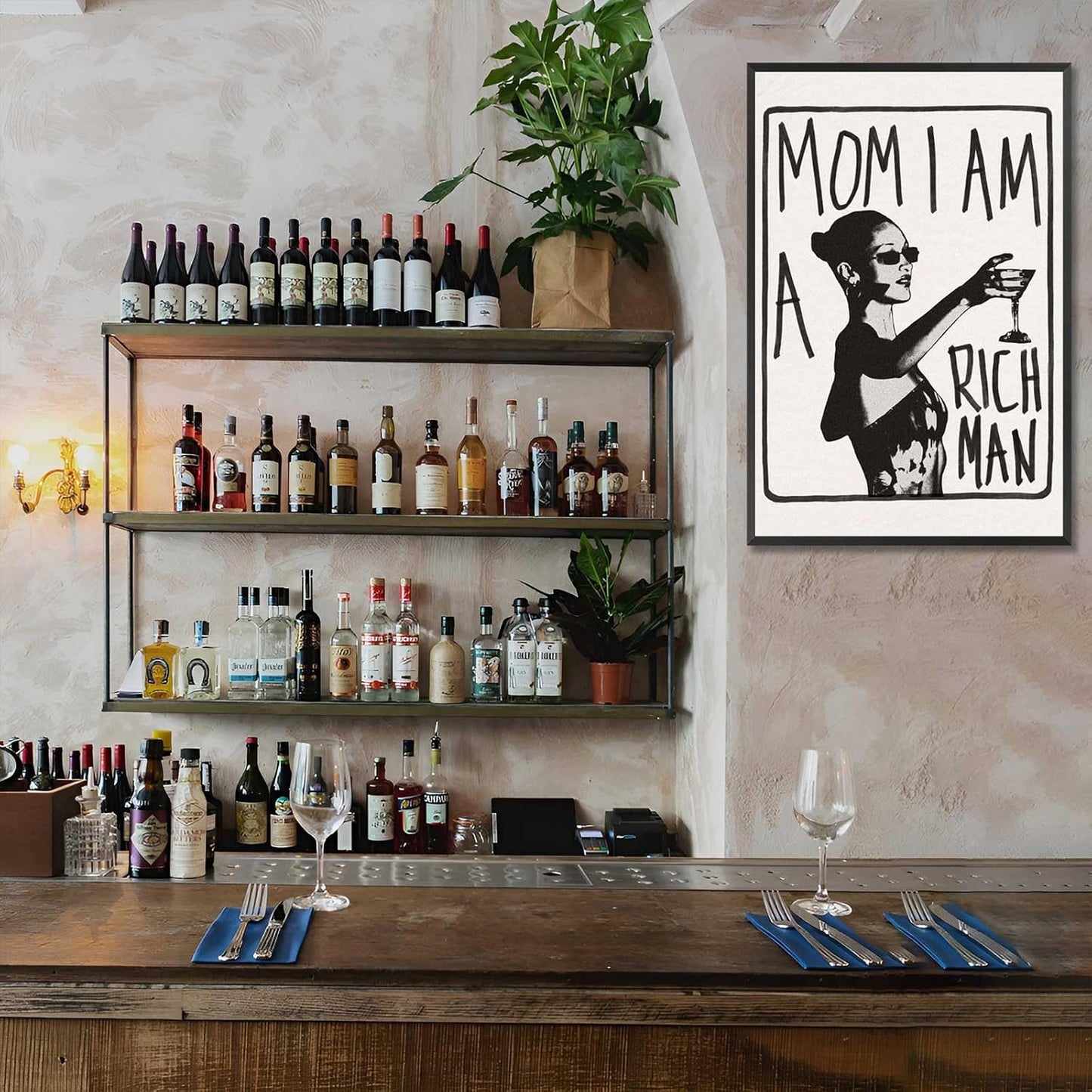 Mom I Am A Rich Man Aesthetic Retro Music Goblet Poster Feminist canvas Wall Art Vintage Bar Cart Wall Decor Preppy Dorm Decor Unique Wall Art prints painting 12x16in Framed