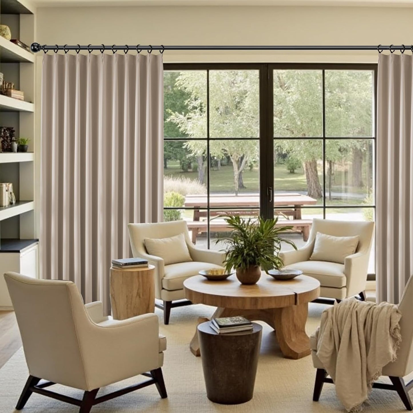 KangBang Pinch Pleat Blackout Curtains 102 Inches Long 2 Panels Set, 60 Inch Wide Pleated Thermal Insulated Draperies for Sliding Glass Door Cottage, Memory Trained Modern Decor, W60xL102, Taupe
