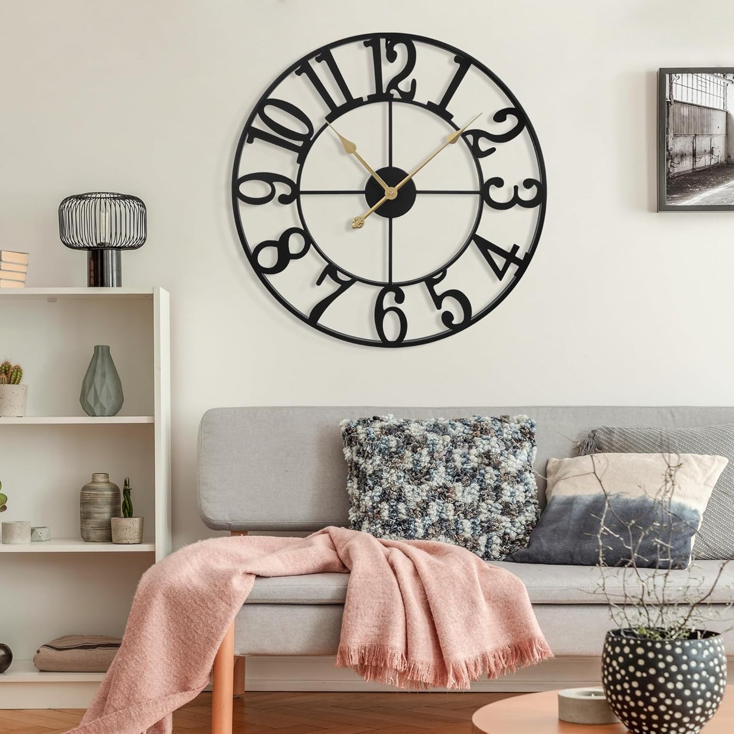 Large Wall Clock for Living Room Decor - 18 Inch Silent Non-Ticking Wall Clocks Battery Operated, Metal Vintage Retro Decorative Modern Wall Clock for Bedroom, Kitchen, Office, Farmhouse Decor