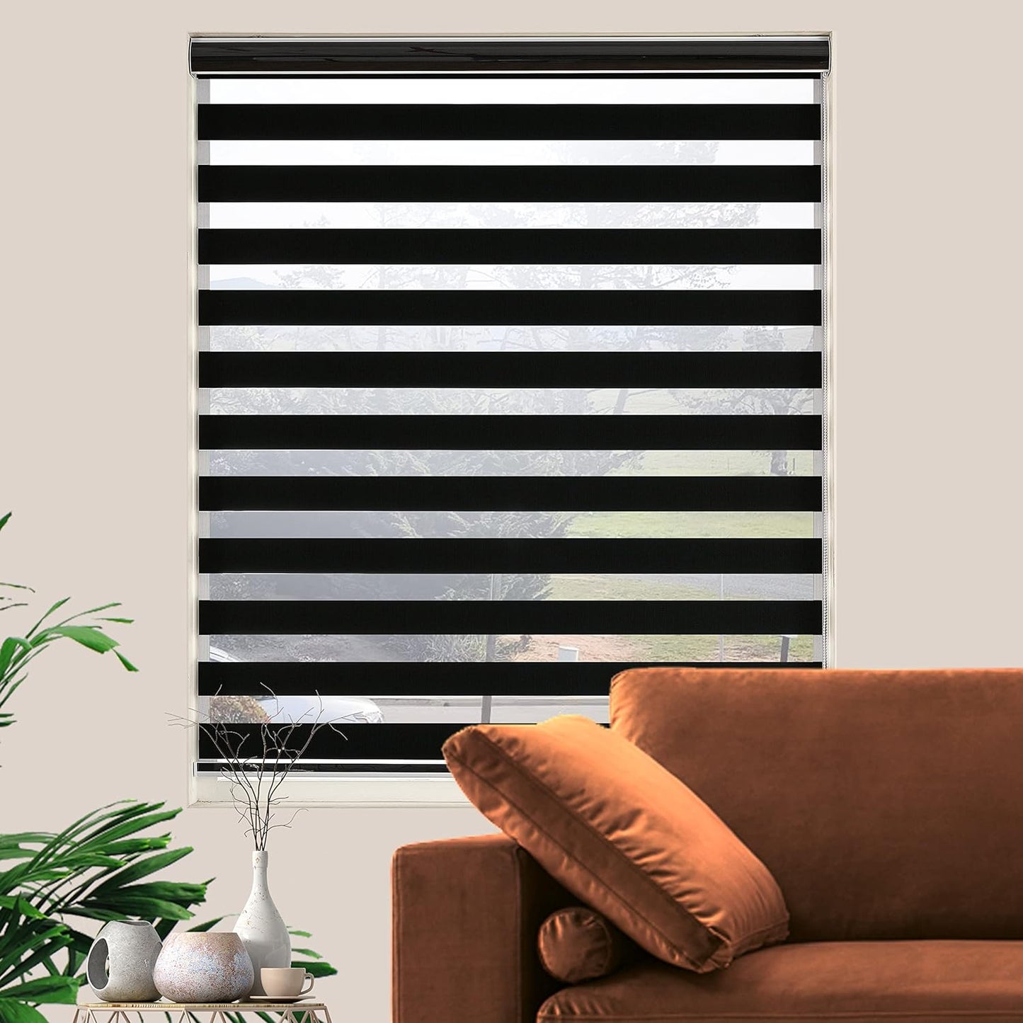 Blackout Zebra Blinds, Dual Layer Free-Stop, Room Darkening Zebra Shades, Blinds for Indoor Windows, Light Filtering Privacy Sheer Shade for Home(33" W X 72" H, Black)