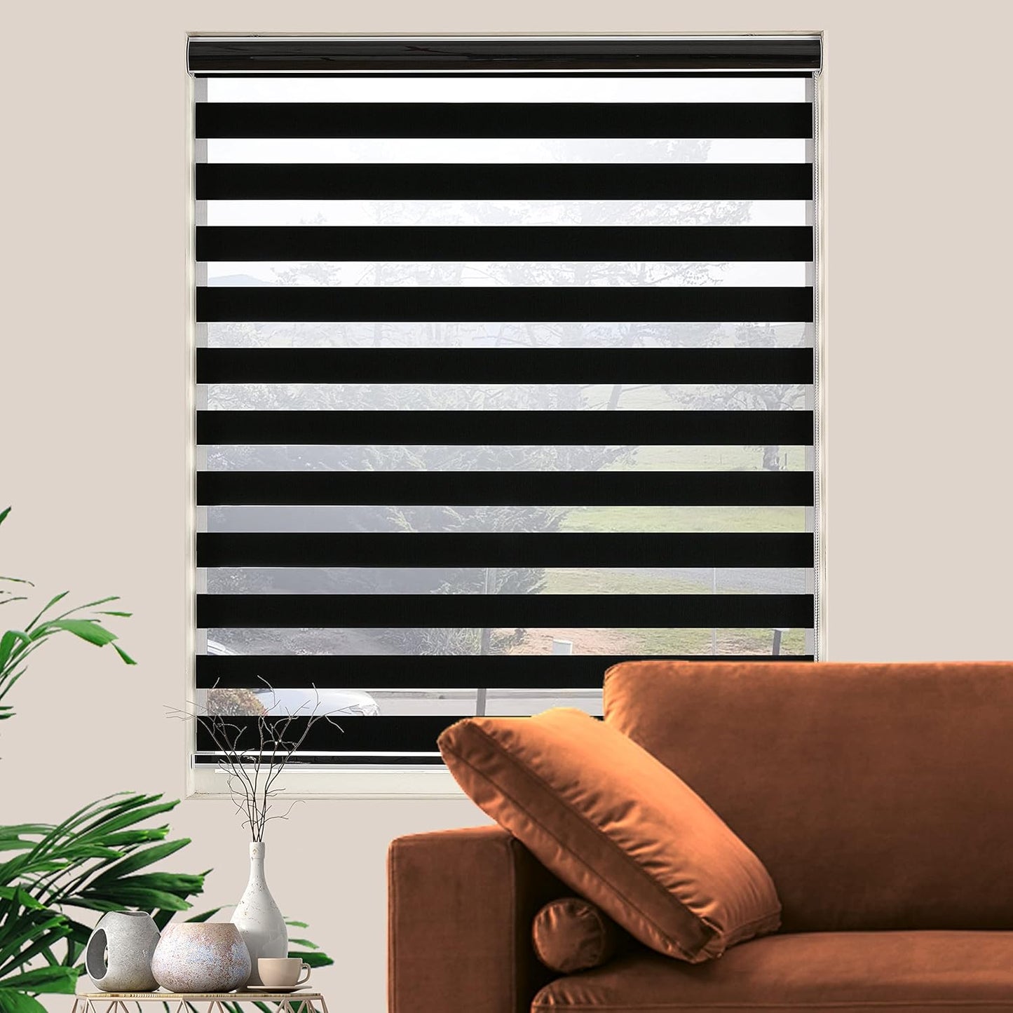 Blackout Zebra Blinds, Dual Layer Free-Stop, Room Darkening Zebra Shades, Blinds for Indoor Windows, Light Filtering Privacy Sheer Shade for Home(53" W X 72" H, Black)