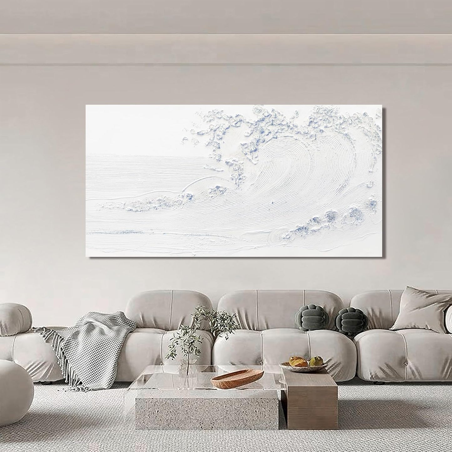 Canvas Wall Art Decor Large Wall Art Pictures for Living Room Landscape Coastal Wall Art Decor Wave Artwork for Walls White Blue Wave Wall Art Prints Art Work for Home Office Room Wall Decor 29"x58"
