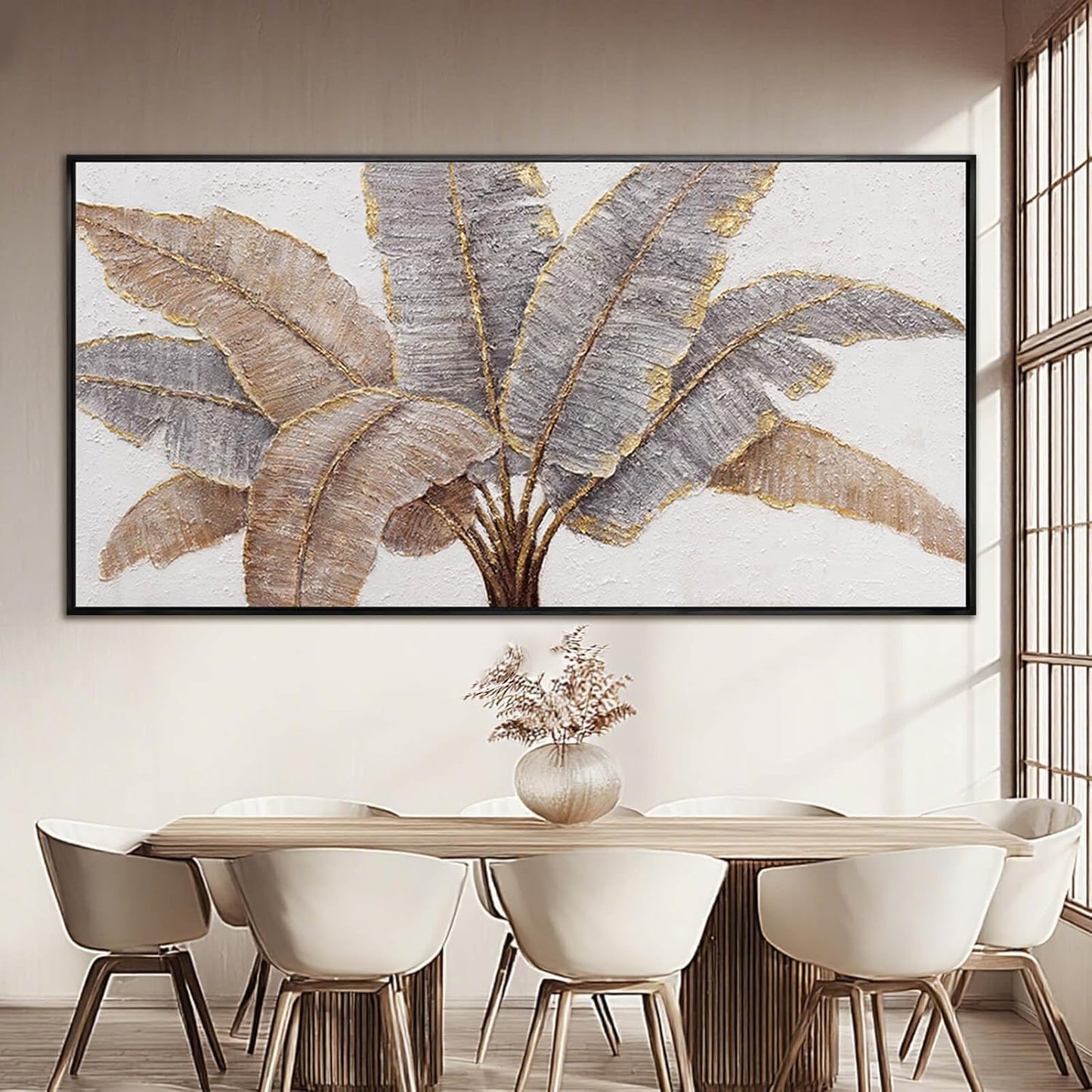 Plant Canvas Wall Art Contemporary Wall Decor Gold Pictures Textured Home Decorations 29"x58" Canvas Art for Living Room Kitchen