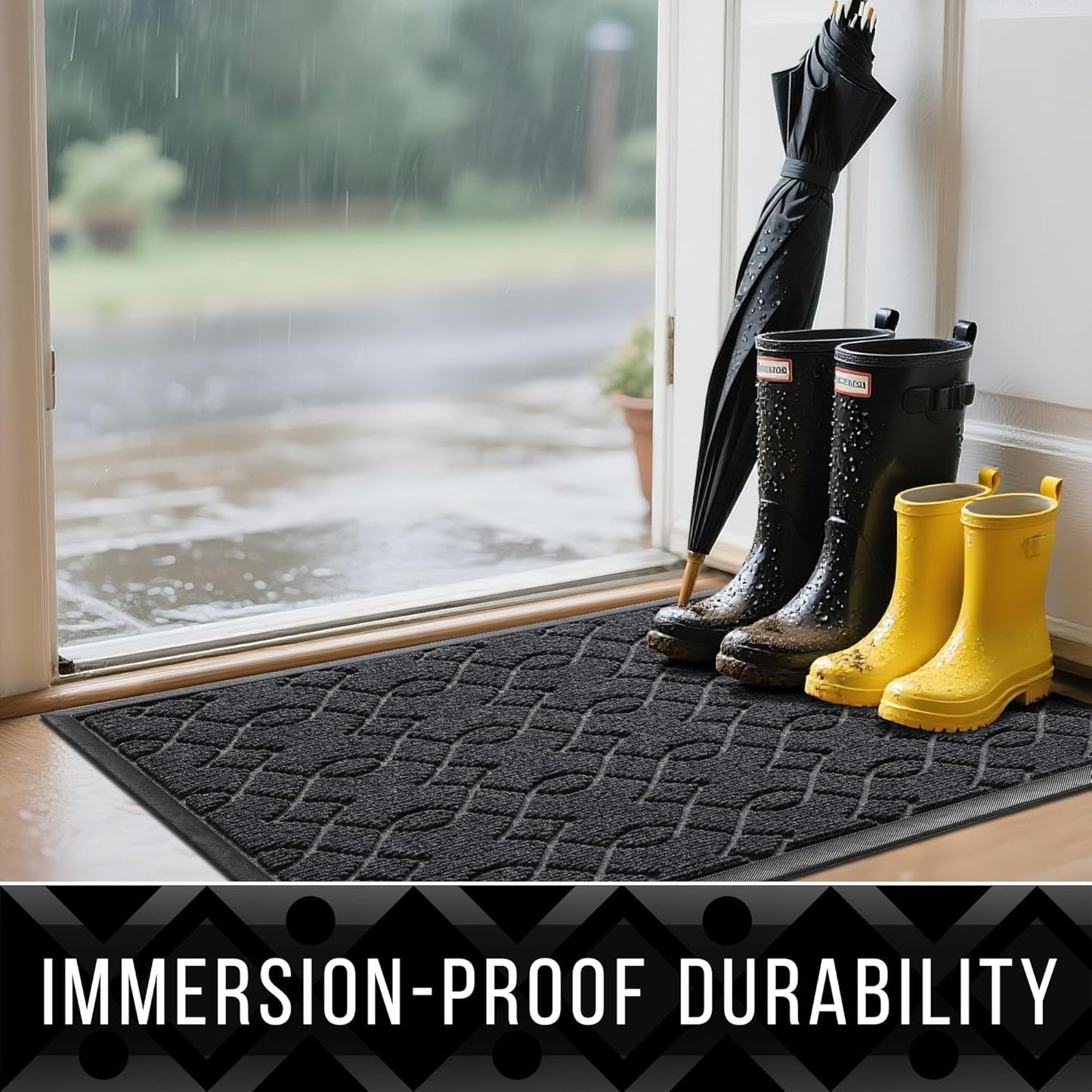 Yimobra Front Door Mat Outdoor Indoor 60x36, All-Season, All-Weather, Heavy Duty Welcome Door Mats Outside Entrance, Non Slip Porch Patio Entrance Mat, Black Gray