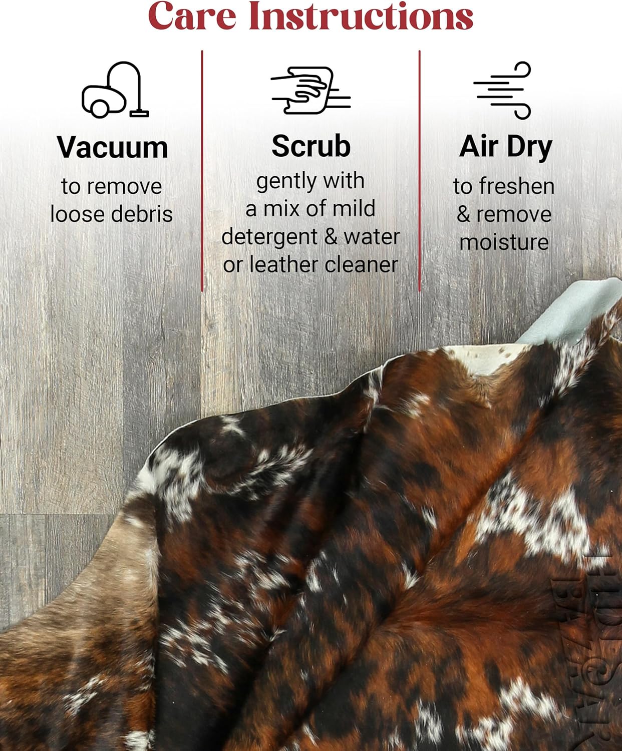 Natural Cowhide Rug for Home & Office Premium Dark Tricolor Cowhide Rug with Unique Dark Brown, Black & White Patterns- Cow Hide Rugs Made with Tanned Leather - Cow Hide Rugs 6x6-7 ft