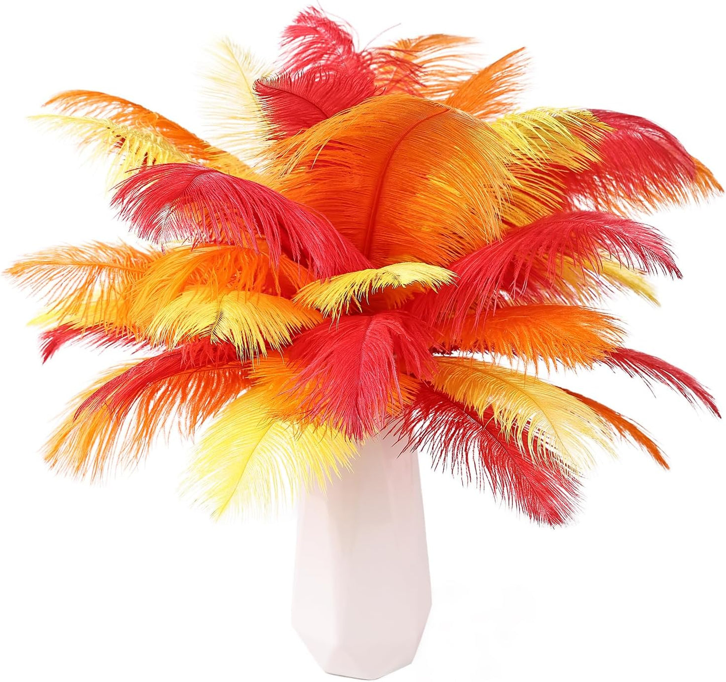 THARAHT Red Orange Yellow Ostrich Feathers 12pcs Natural Bulk 10-12Inch 25cm-30cm for Crafts Wedding Party Centerpieces Halloween and Home Decoration Feathers