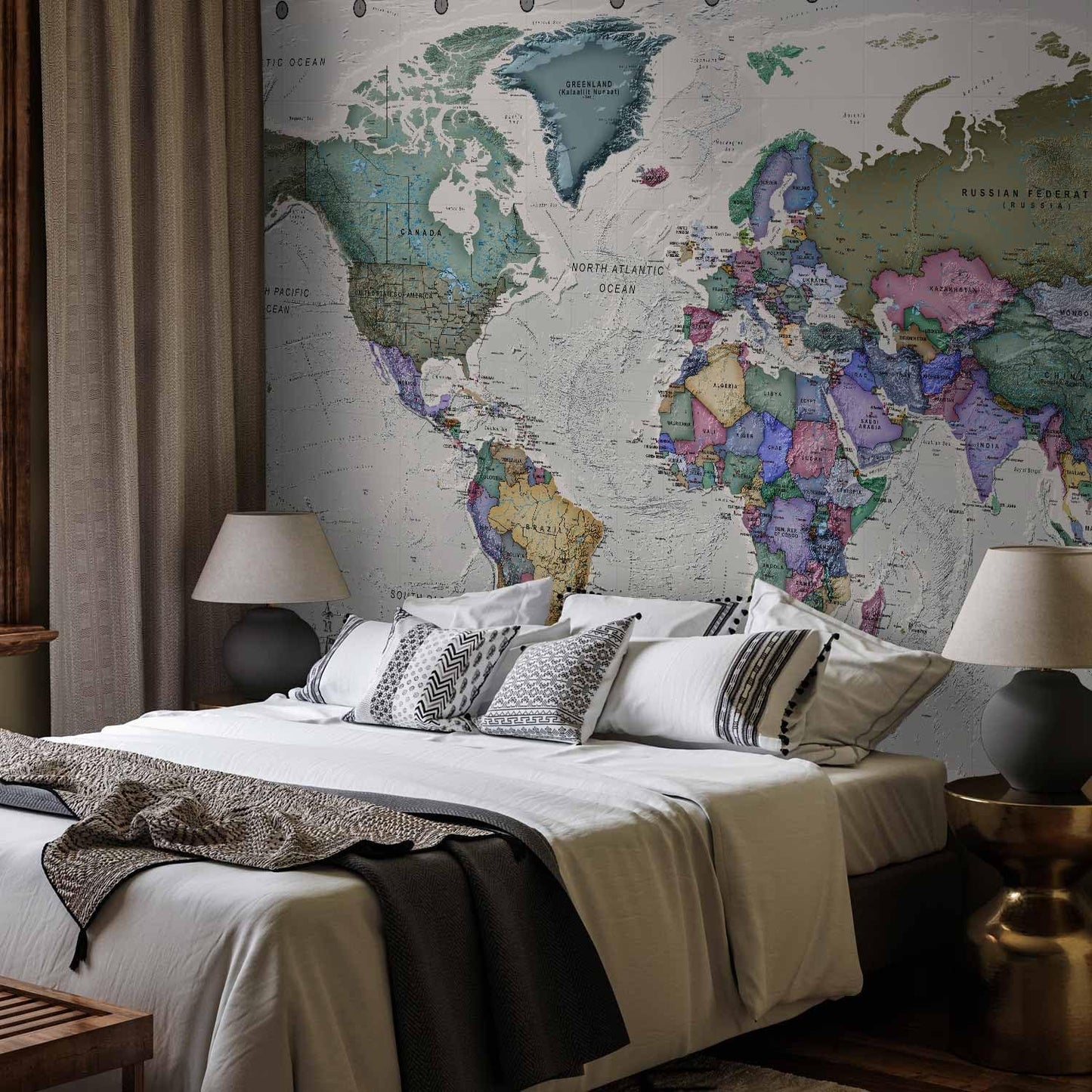 artgeist Wall Mural World Map 157x110 in - XXL Non-Woven Wallpaper Fleece Wall Decor Photo Print Picture Image Design Home Map of The World k-A-0380-a-a