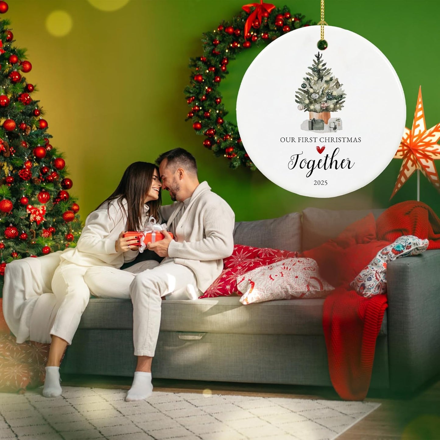 Our First Christmas Together Ornament 2025,Our First for Couple, Ceramic Keepsake 1st Christmas Together Ornaments with Ribbon and Gift Box
