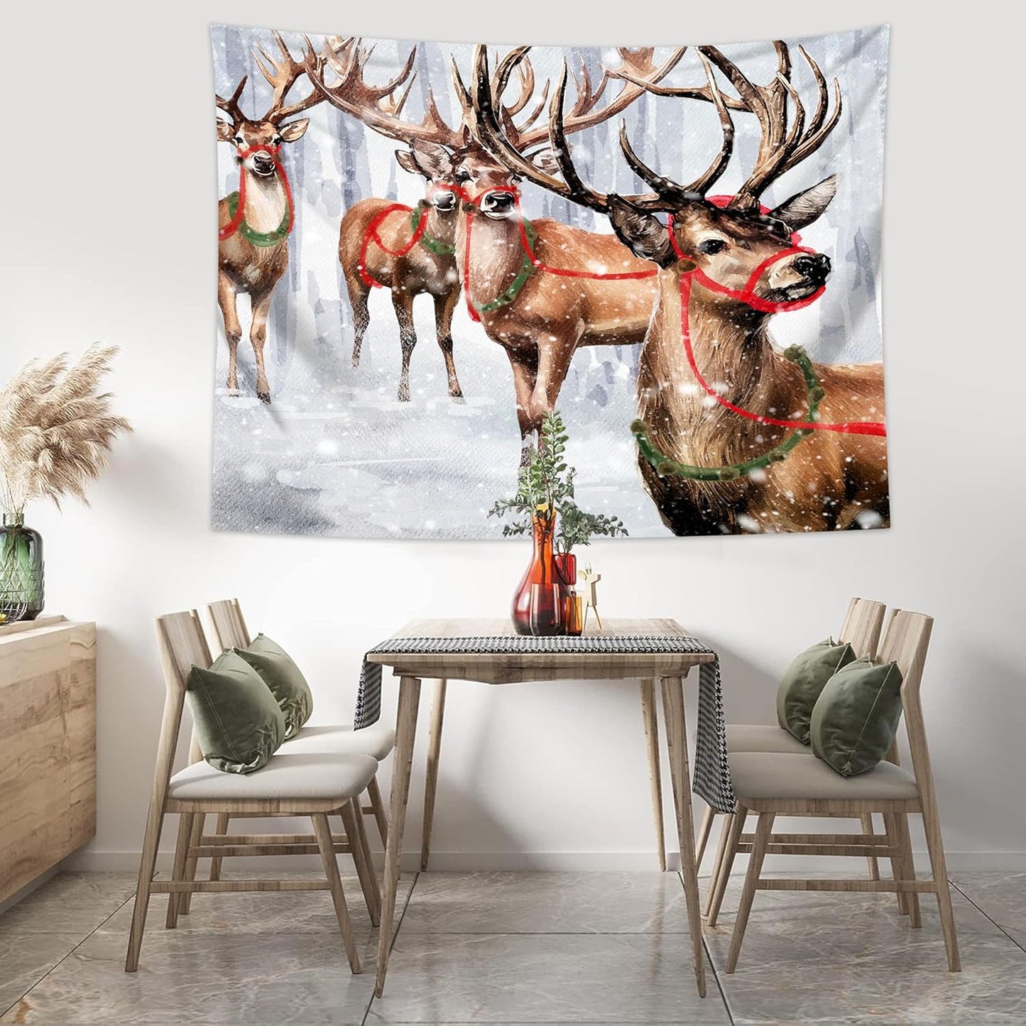 QGHOT Winter Tapestry Wall Hanging Winter Forest Backdrop Christmas Snowy Deer Wall Decor Snow Elk Tapestries for Bedroom Living Room Dorm Party Decoration, Large