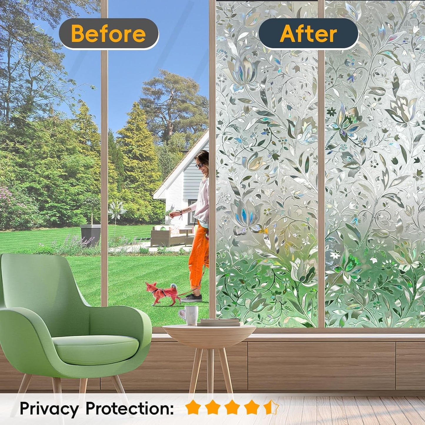 Rainbow Window Privacy Film Decorative, Stained Glass Window Tint for Home, 3D Decals Window Clings for Glass Windows, Static Cling Window Sticker, Suncatcher Window Cover,35.4" by 157.4"