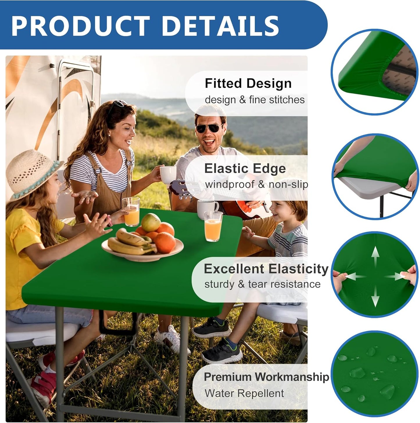 Fitted Tablecloth for 6 Foot Rectangle Tables-6 Pack Green Elastic Outdoor Picnic Table Cover-Spandex Stretch Folding Table Cloths 6 ft for Camping Dining Room Patio Kitchen Banquet Party