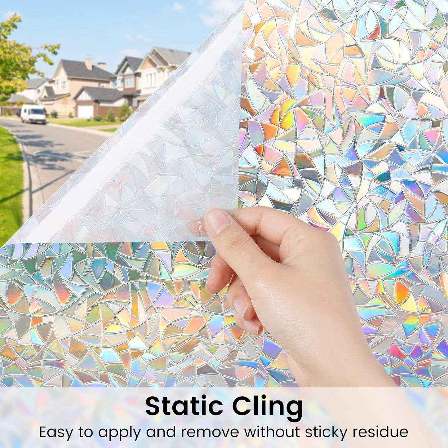 DOWELL Window Privacy Film, Rainbow Window Film, Decorative Stained Glass Clings, Static Cling Door Sticker, Non-Adhesive 3D Decals for Home UV Protection, 35.4 x 157.5 inches