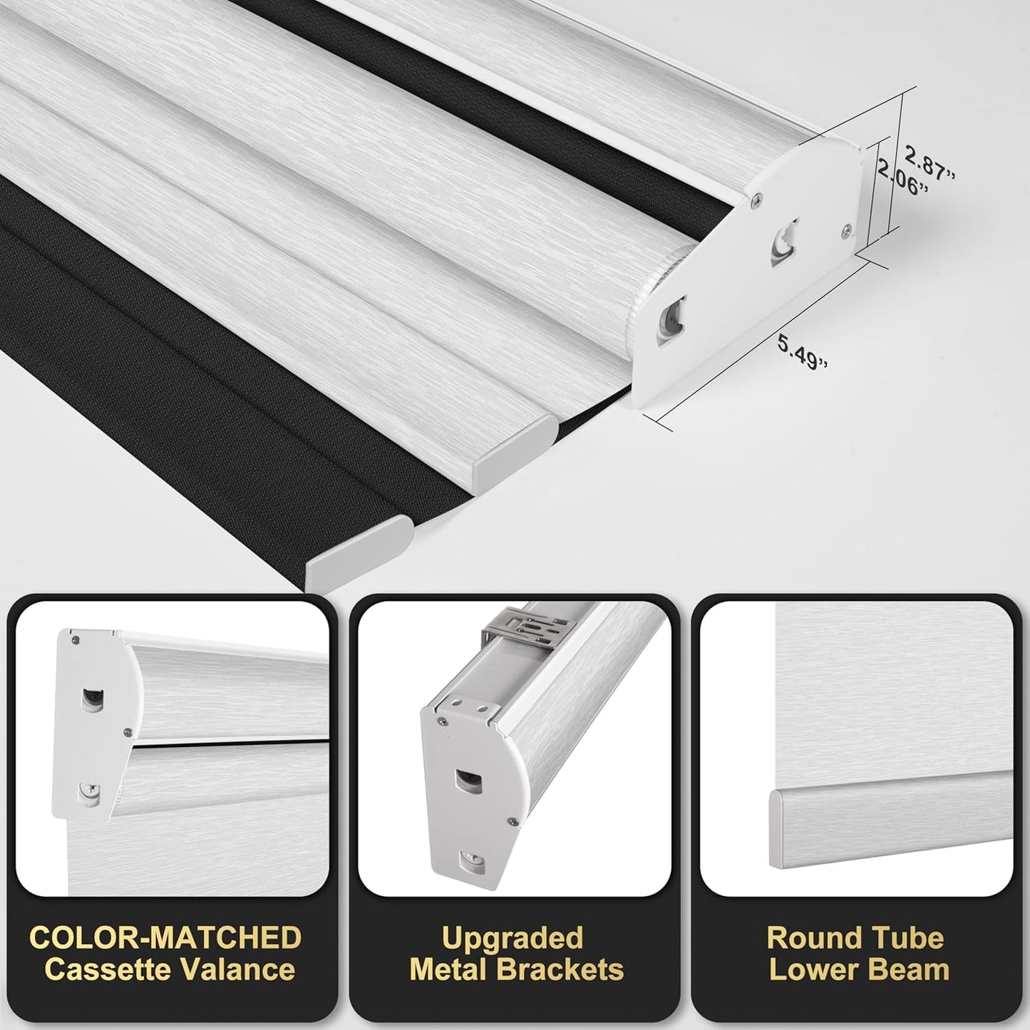 BERISSA Dual Roller Shades with Cassette Valance, Double Blackout and Light Filtering Shades, Day and Night for Home Office Door. Linen Black and White, 52 W x 86" H