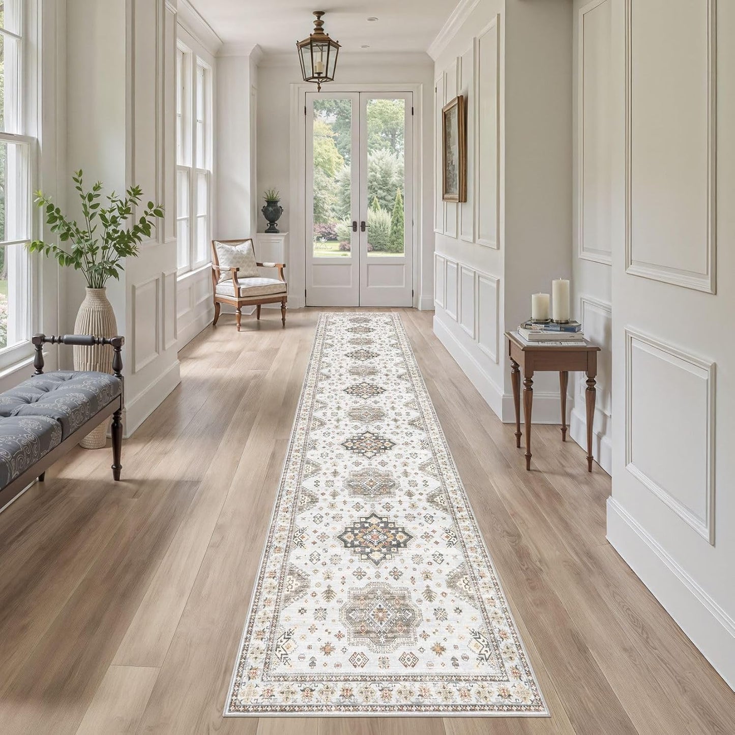 Washable 2.6x12 Runner Rug - Area Rugs Neutral Vintage Distressed Floral Farmhouse Boho Large Soft Floor Rug Indoor Carpet for Hallway Entryway Kitchen Home - Blue Brown