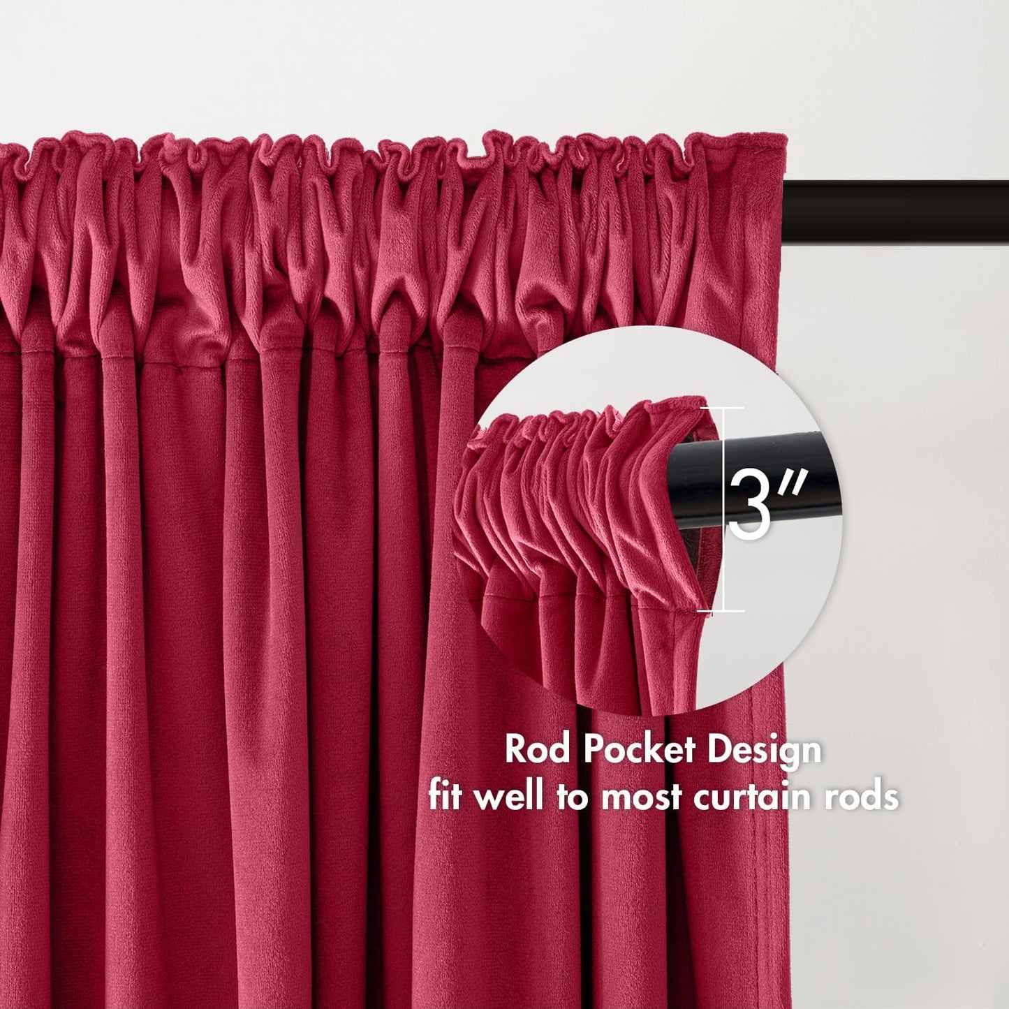 MIULEE Berry Velvet Curtains Thermal Insulated Blackout Curtain Drapes for Bedroom Living Room Darkening 96 Inches Long Curtains Panels Rod Pocket Set of 2